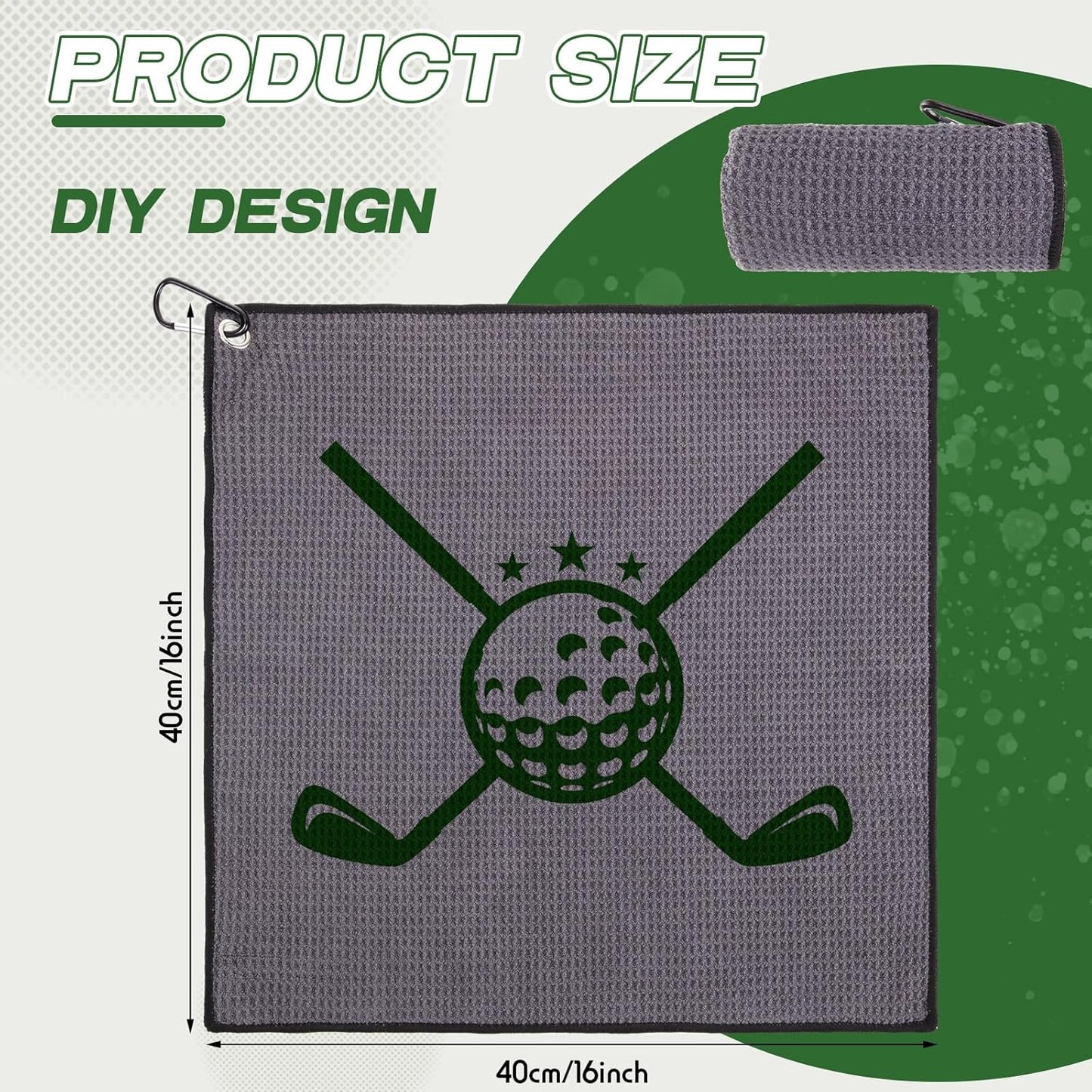 Batiyeer 12 Pcs Golf Towel Bulk for Golf Bags 16'' x 16'' Microfiber Fabric Towel with Clip Waffle Pattern, Fitness, Camping, Hiking, Yoga