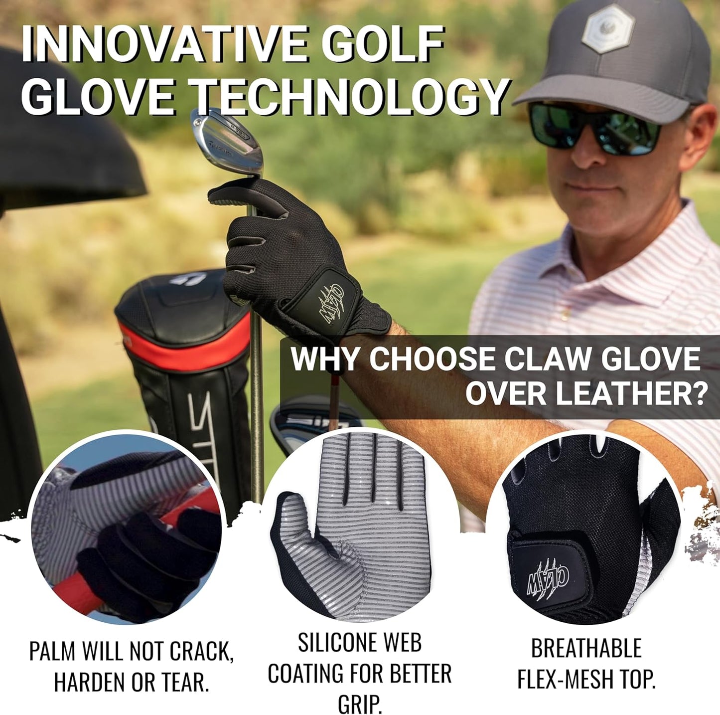 CaddyDaddy Claw Golf Gloves for Men | Flex-Mesh Design for Cool Ventilation | Lasts 3-5 Times Longer Than Leather | Silicone-Web Coating for Maximum Grip | Machine-Washable