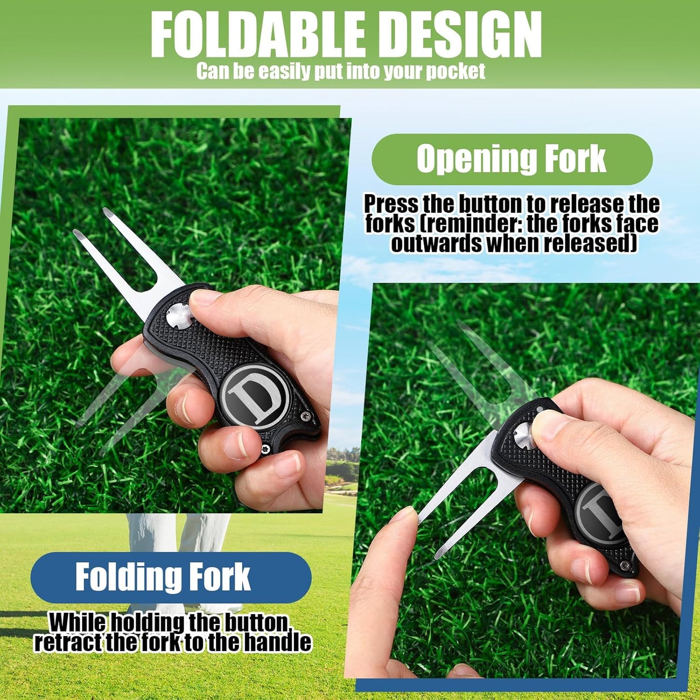 Golf Divot Repair Tool with Letter Custom Monogrammed Initial Ball Marker Divot Tool Foldable Metal with Magnetic Putt Alignment Golf Gifts for Men Father Golfer Christmas