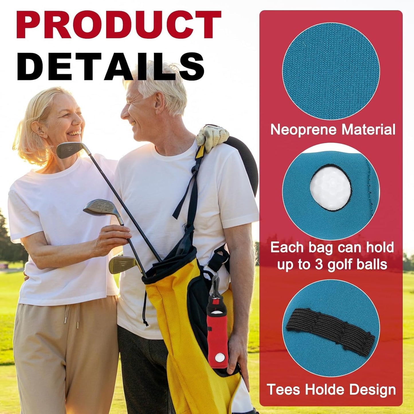 uxcell Golf Ball Carry Bag, Waist-Mounted Storage Bag Neoprene Golf Tee Holder Pouch with Lightweight Hook for Men and Women