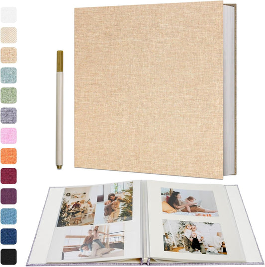 Vienrose Photo Album Self Adhesive 4x6 5x7 3x5 8x10 10x12 Scrapbook Album DIY Scrap Book with A Metallic Pen (13"x12.6" 60 Pages,Khaki)