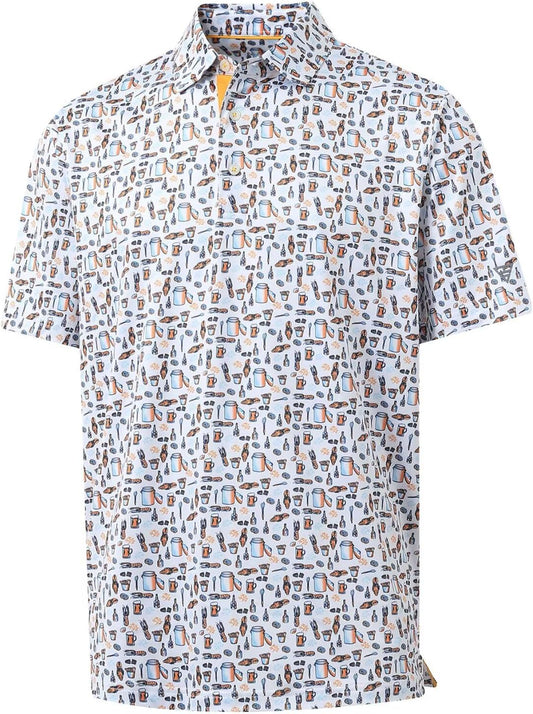 M MAELREG Mens Golf Shirt Short Sleeve Dry Fit Print Moisture Wicking Performance Patterns Collared Polo Shirt