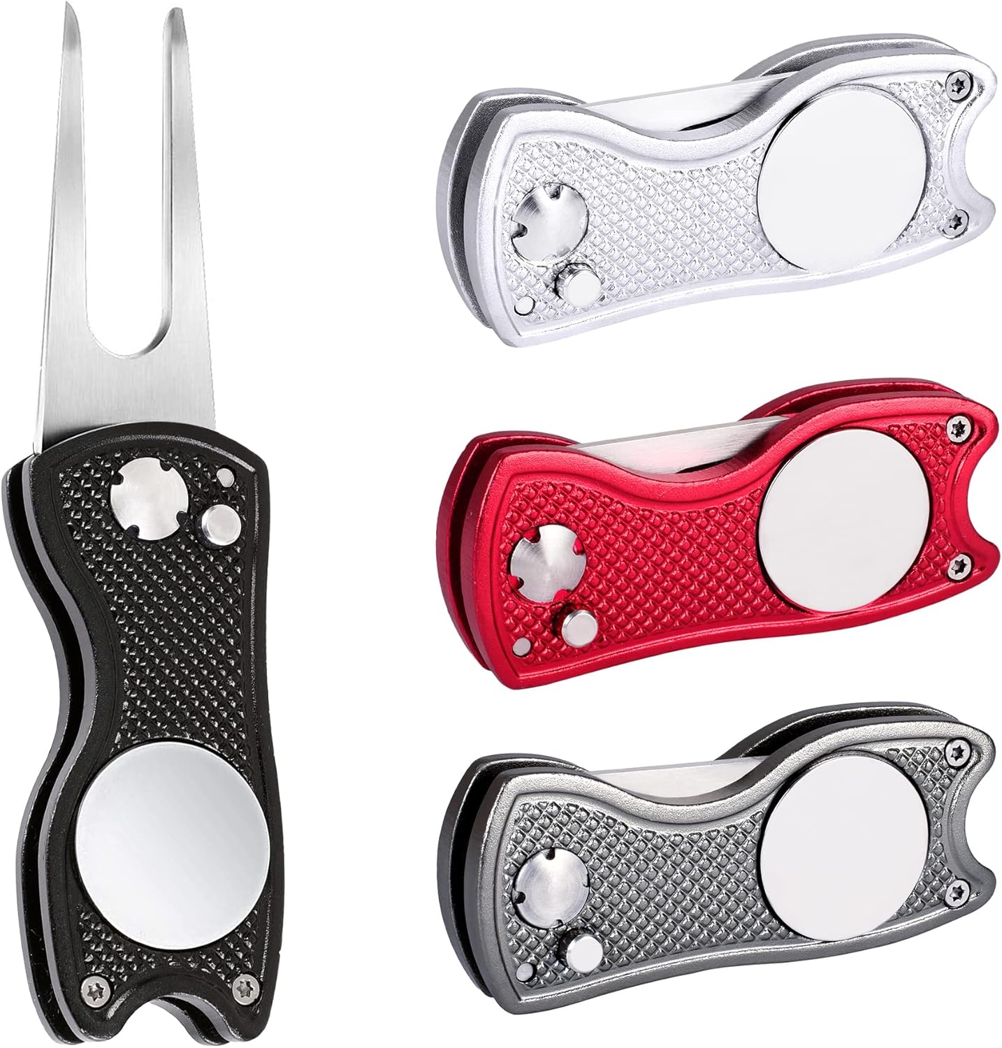 Mile High Life Golf Divot Repair Tool, All Metal Foldable Divot Tool with Pop-up Button & Magnetic Ball Marker, 2-6 Pack