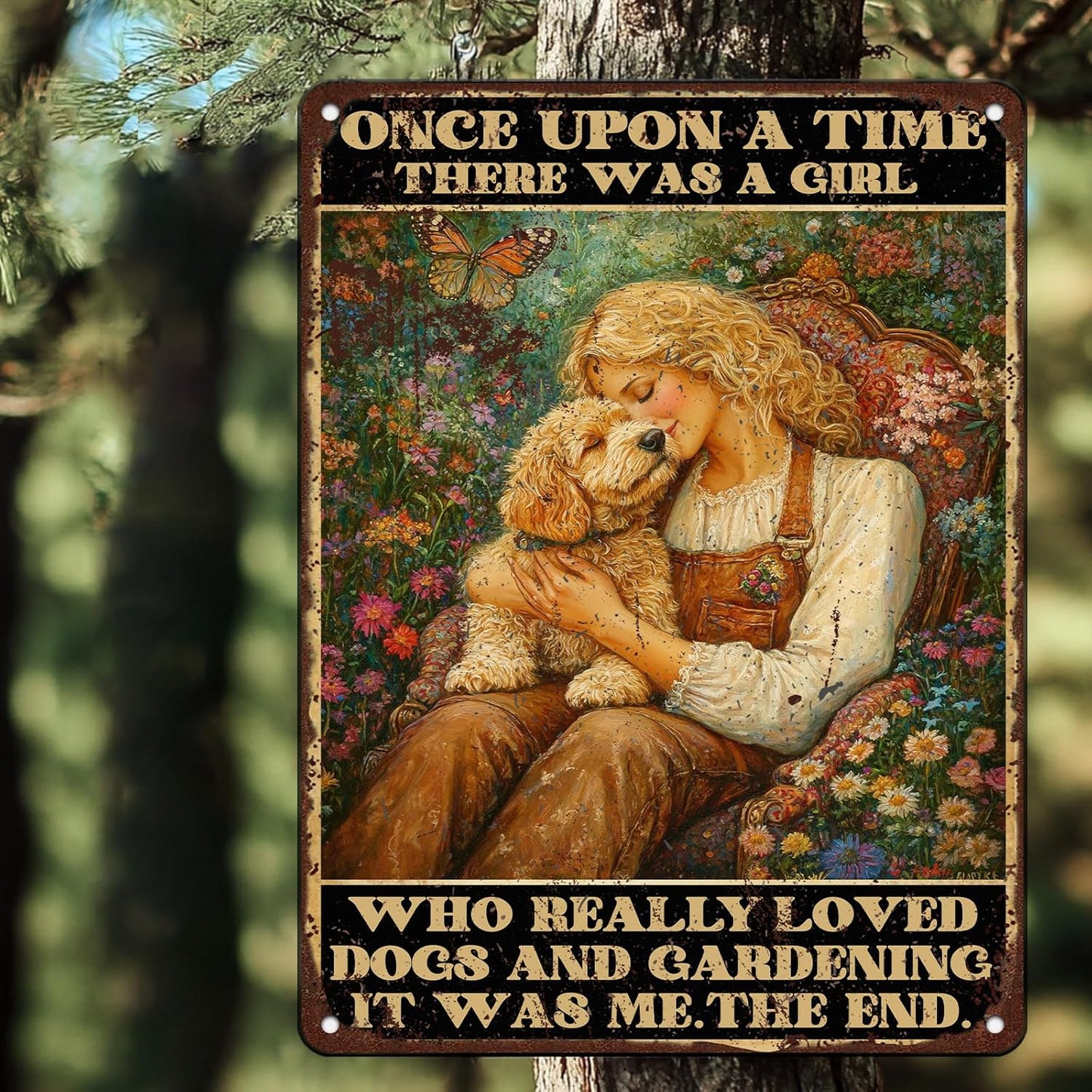Funny Garden Decor Gardening Sign There was A Girl Who Really Loved Dogs Vintage Metal Tin Sign Wall Decor for Garden Outdoor Yard Farmhouse 12x16 Inch