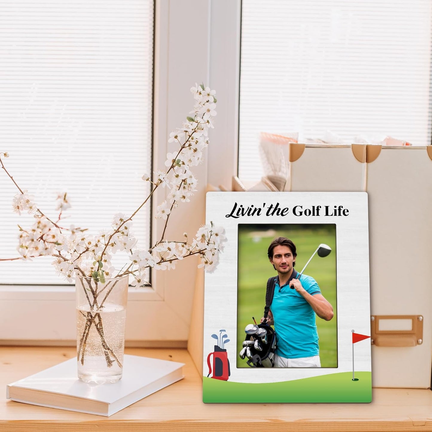 Golf Gifts Picture Frame 5x7, Gifts for Golfers Photo Frame, GolfGifts for Golfers Friends Women Men Dad, Livin'The Golf Life Holiday Wooden Picture Photo Frames for Desk Home Room Decor