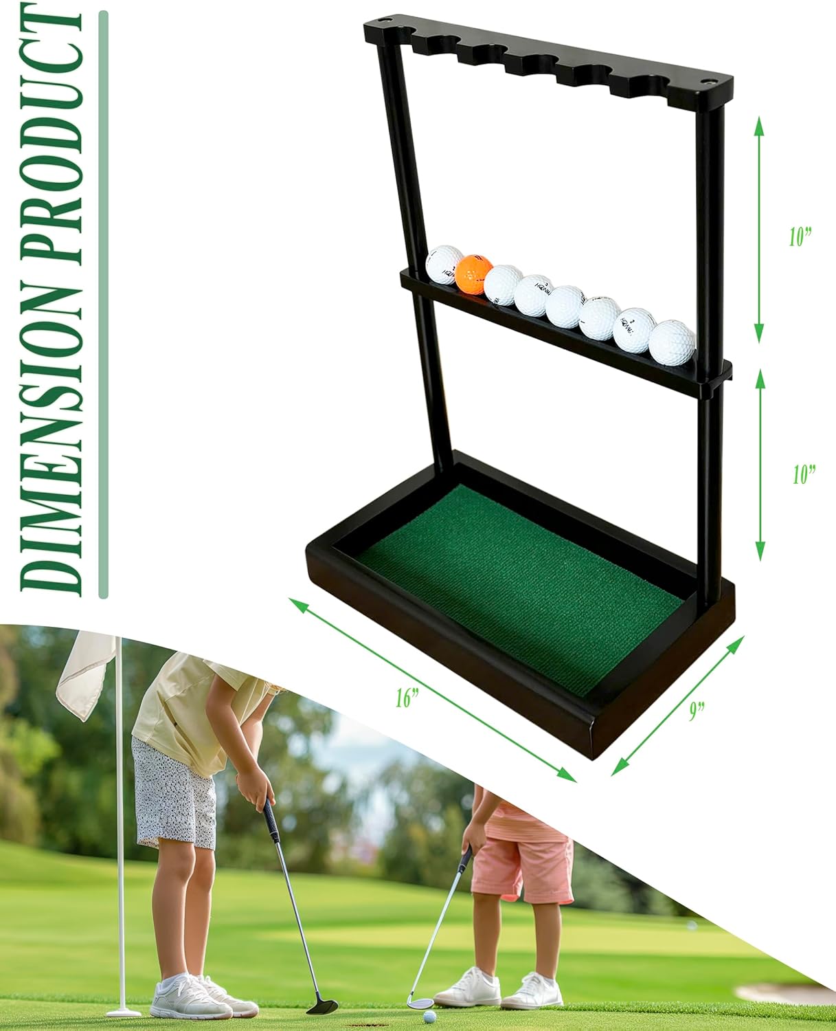Golf Club Holder Stand, Wooden Golf Putter Stand Floor Display Rack, Golf Club Organizer Hold up to 6 Clubs and Ball Storage, Putter Rack for Indoor Club Simulator or Office