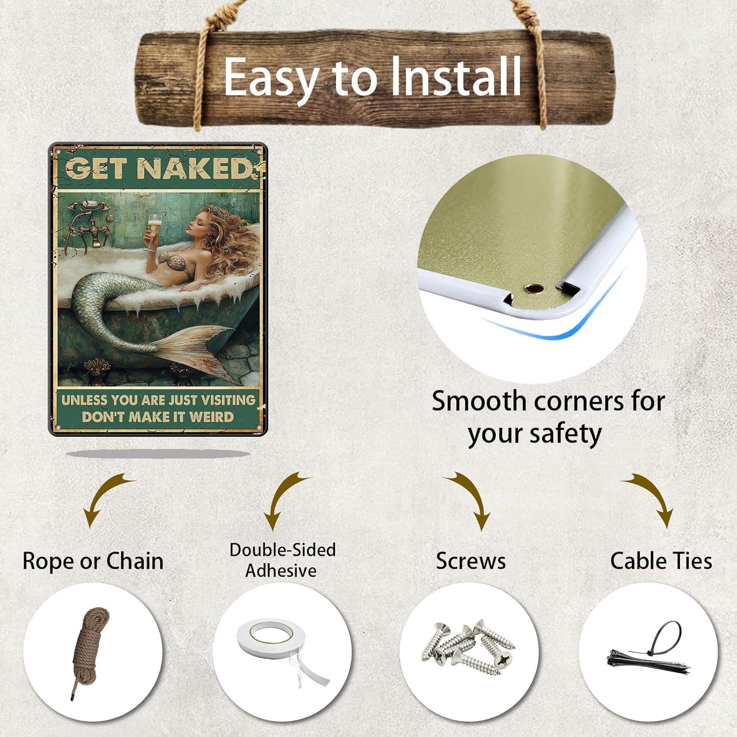 Vintage Tin Sign Metal Tin Sign Mermaid Get Naked Don't Make It Weird Metal Sign Iron Painting Retro Wall Decor Poster for Home Hotel Cafes Sign Gift 12x16 Inch