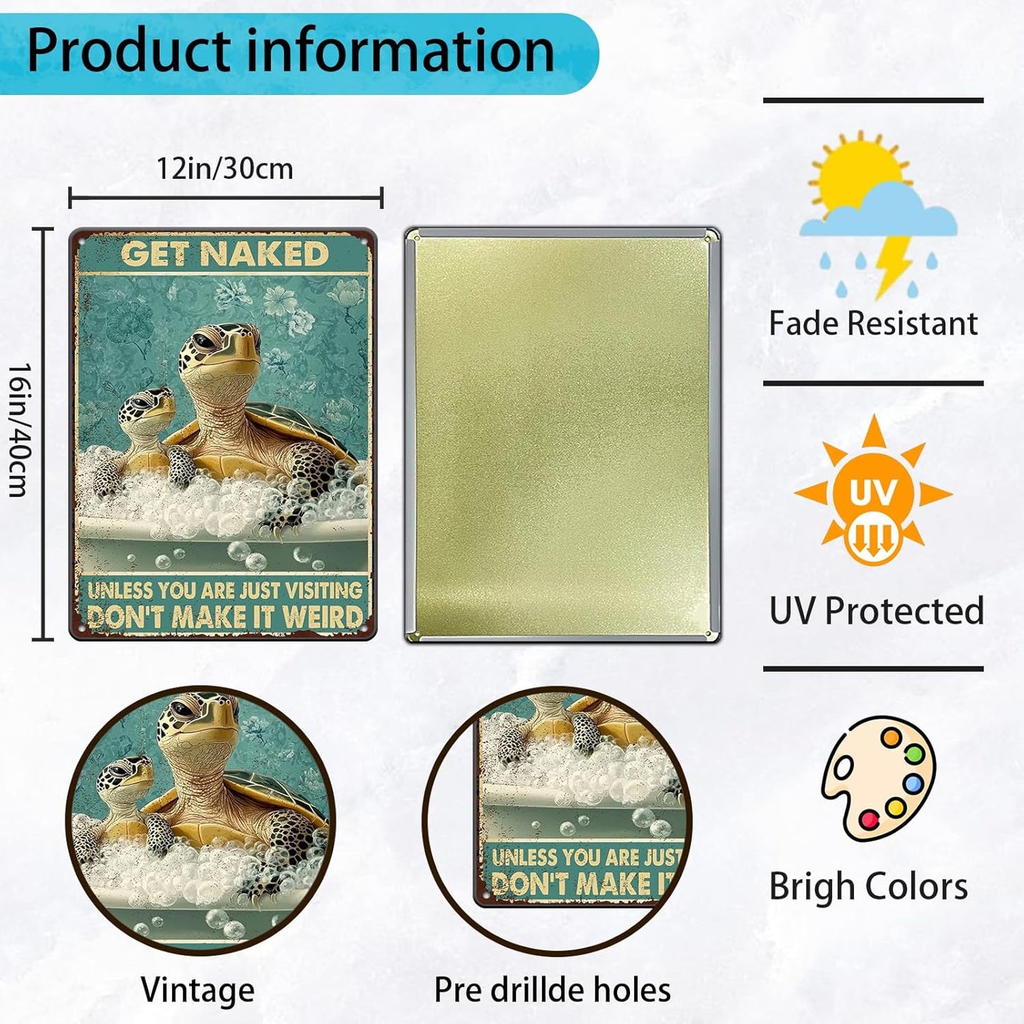 Sea Turtle Funny Bathroom Quote Metal Tin Sign Wall Decor Vintage Get Naked For Home Hotel Bathroom Sign 12x16 Inch