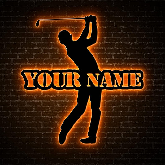 Custom Golfer Metal Wall Art with Led Light, Personalized Golfer Name Sign Home Decor 19th Hole Golf Club Decoration, Home Decor,Custom Golf Name Sign Decor, Gift For Dad, Son, Sports Lovers, Christmas Gift