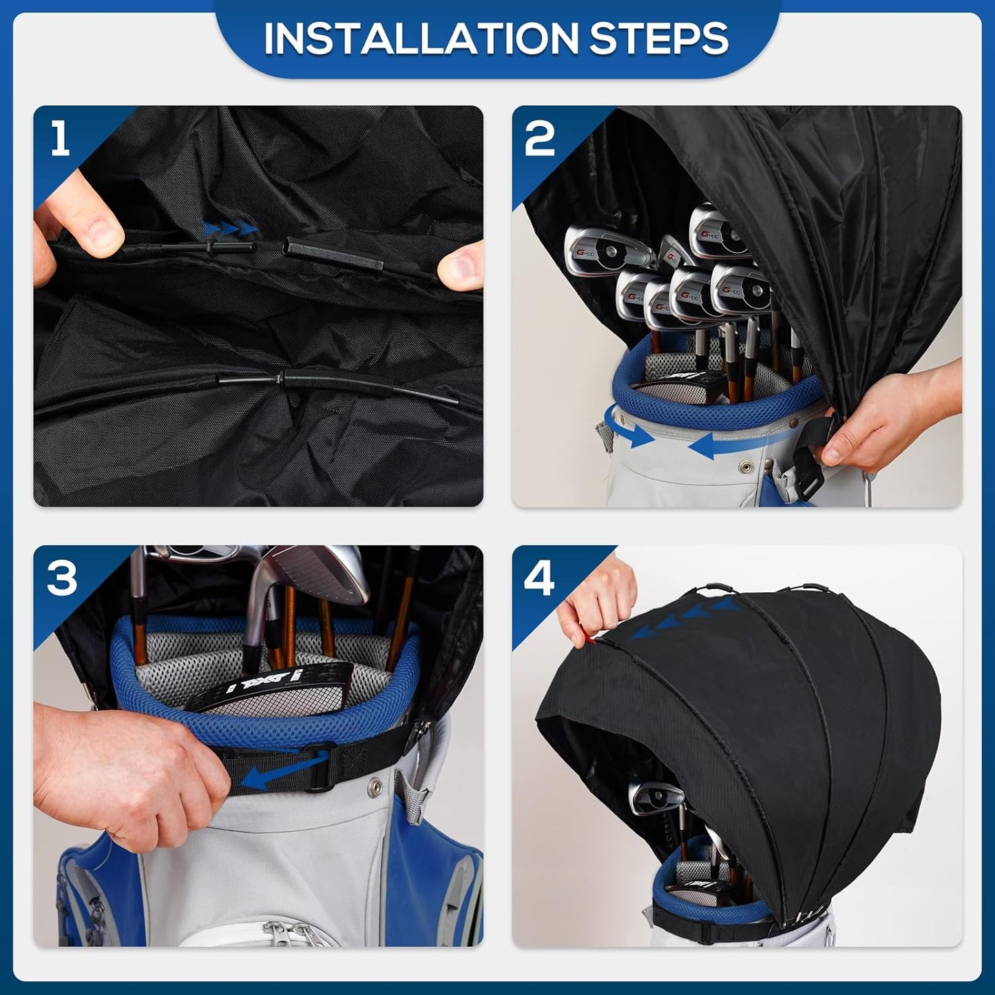 Golf Bag Rain Cover, Golf Club Protector, Waterproof Rain and Dust Covers, Easy Access Golf Bag Rain Hood/Cover, Anti UV,Anti-Static,All Weather Protection, Garage Storage (Upgrade-Bracket Flip)