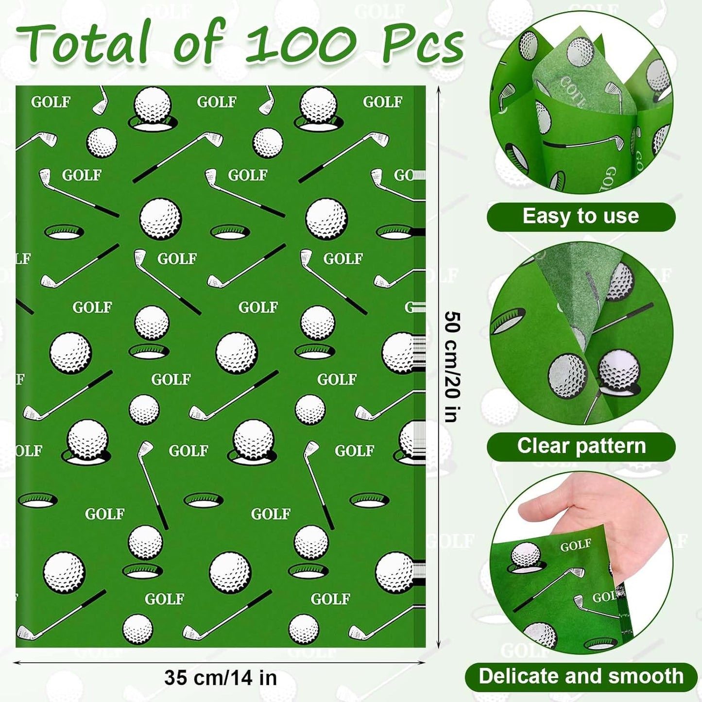 Sanixin 100 Sheets Golf Tissue Paper Golf Sports Wrapping Paper for Golf Theme Party DIY Crafts, 14 x 20 Inches