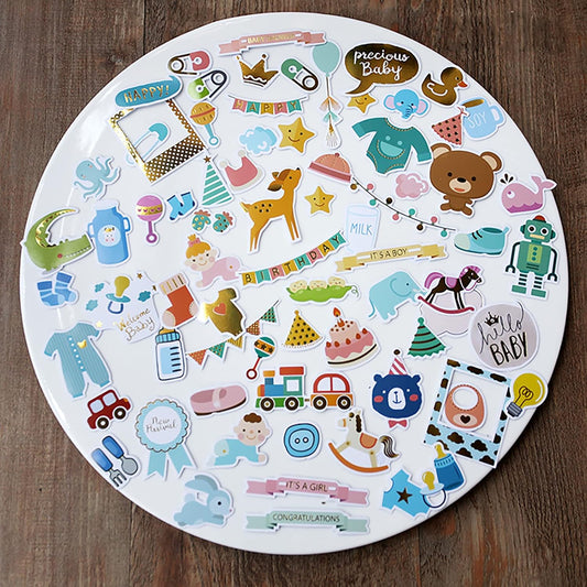 Doraking 73PCS Baby Loves Foil Gold Decorative Stickers for Scrapbook Journals Birthday Party Invitation Cards Kids Gift Wrap Stickers, Doraking No-Repeat Cute Cartoon Stickers (Baby)