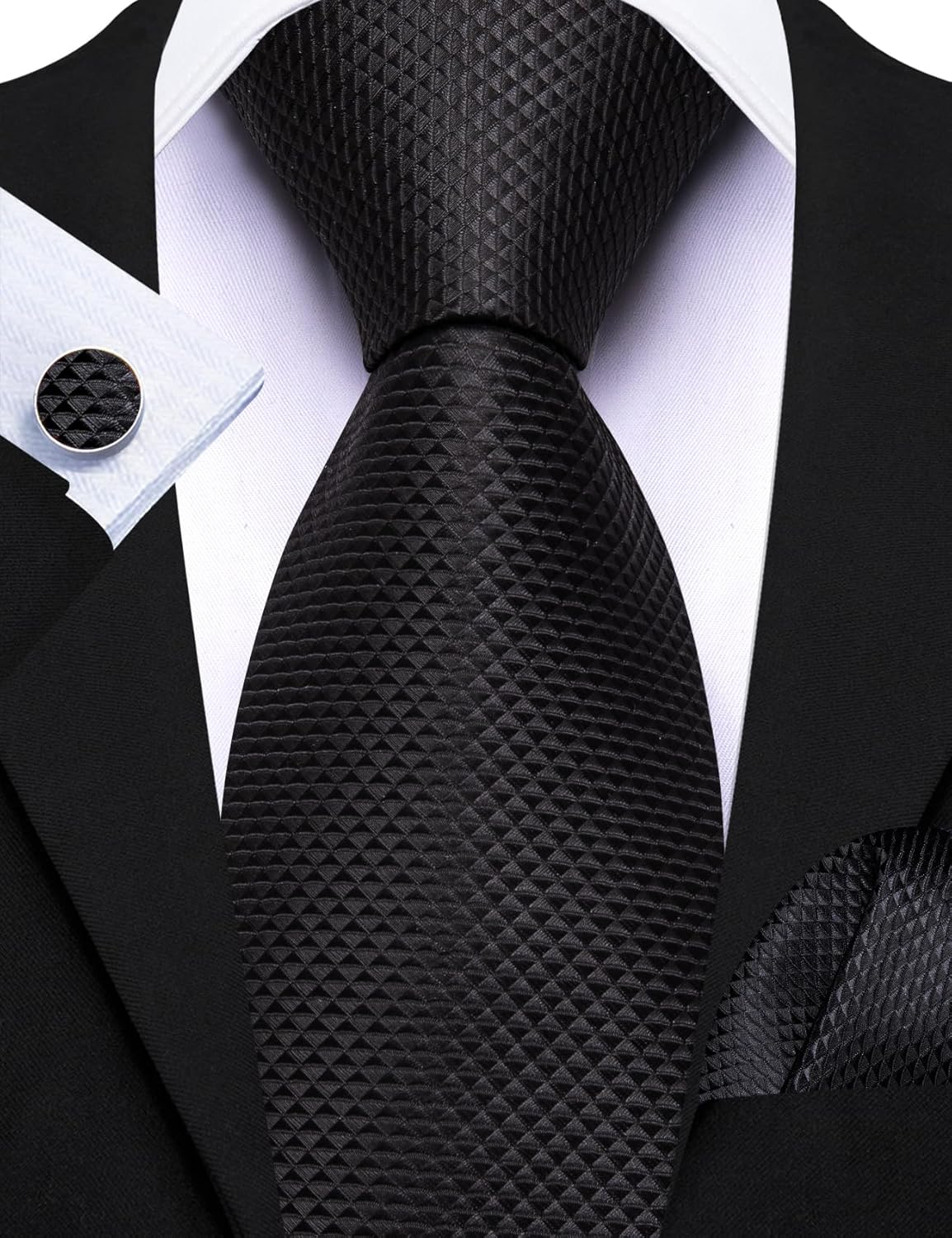 Barry.Wang Designer Classic Ties for Men Set Formal Pocket Square Cufflink Check Plaid