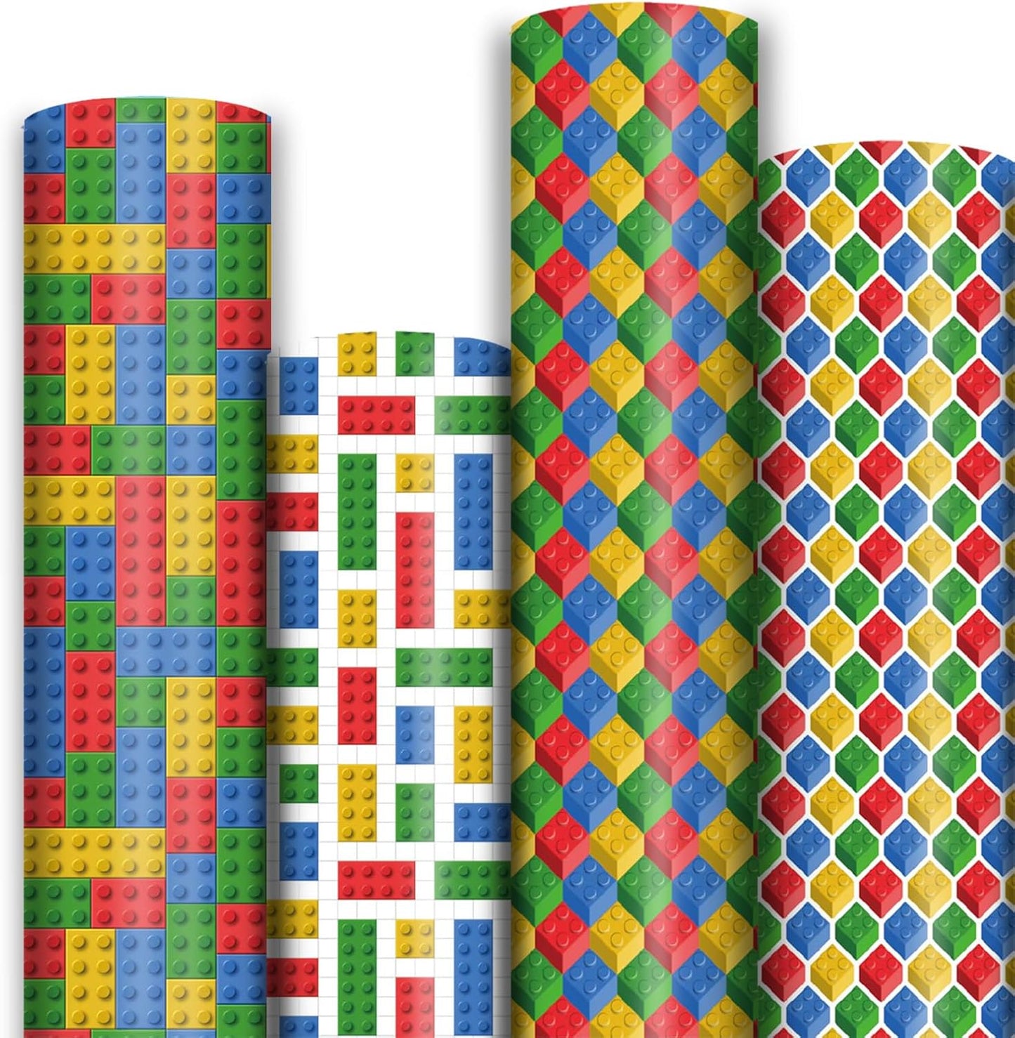 Dtiafu Building Blocks Wrapping Paper - Birthday Wrapping Paper for Boys Girls Kids - 4 Style 8 Sheet Funny Gift Wrap - 20 X 28 Inch Per Sheet(Not Rolled)