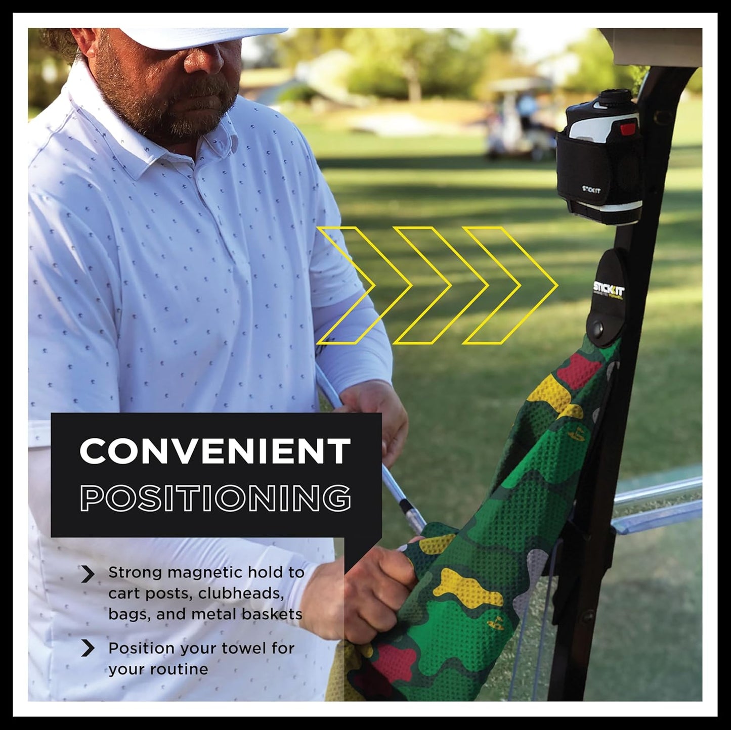 STICKIT Magnetic Golf Towel, Camo Augusta Green | Top-Tier Microfiber Golf Towel with Deep Waffle Pockets | Industrial Strength Magnet for Strong Hold to Golf Carts or Clubs | Golf Greens Camo