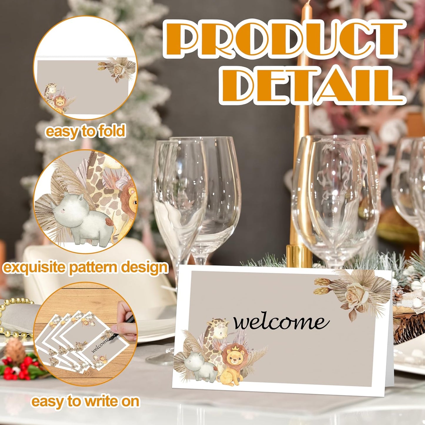 Jungle Animal Place Cards, Safari Table Place Cards For Table Setting, Forest Creature Name Cards For Birthday Party Baby Shower Gender Reveal, 25 Cards Included -16