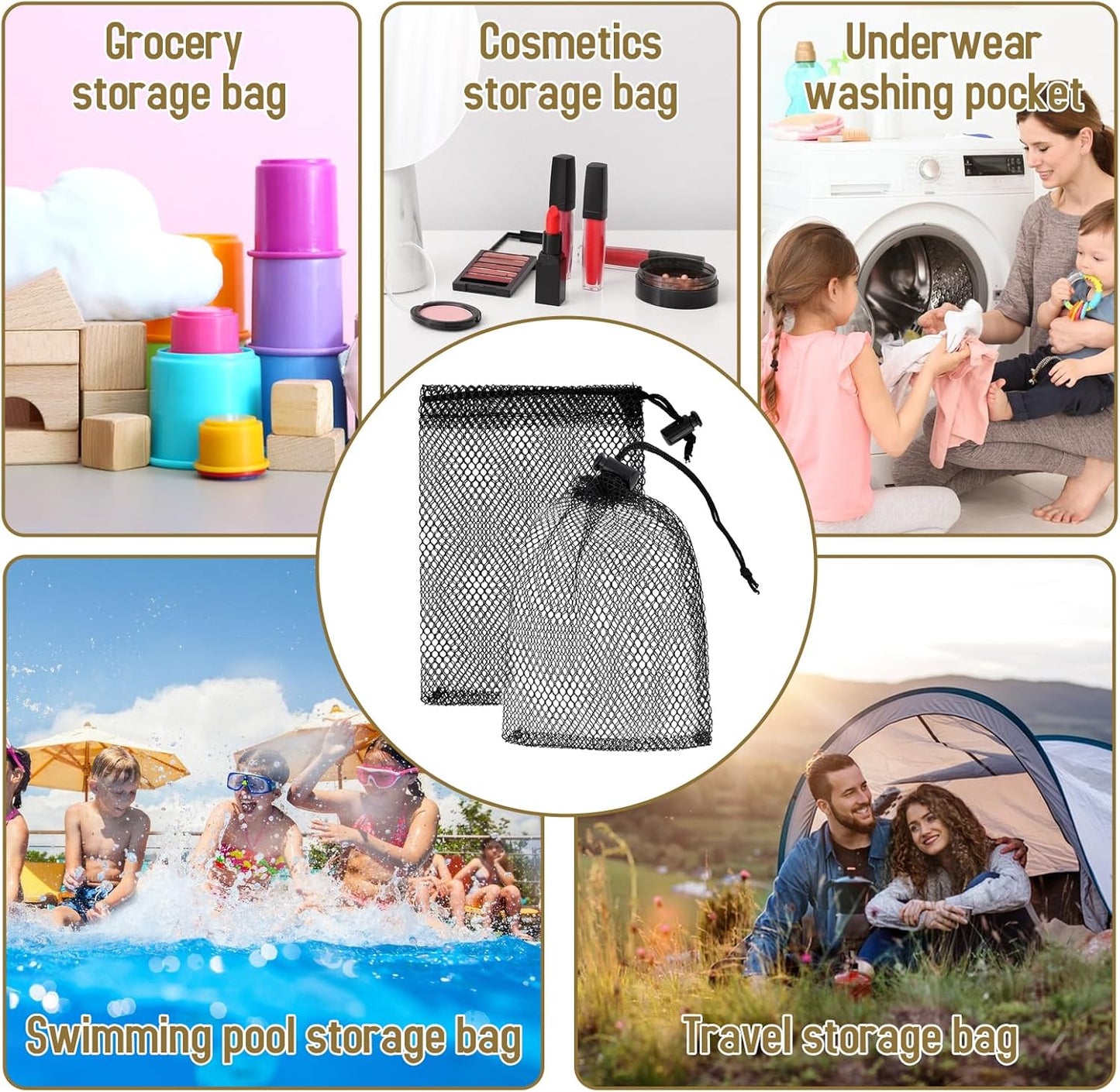 Sliverdew 10PCS Small Mesh Bags Drawstring Black Mesh Drawstring Bag Mini Nylon Net Bag with Drawstrings Small Travel Stuff Bags 6 x 4 inch