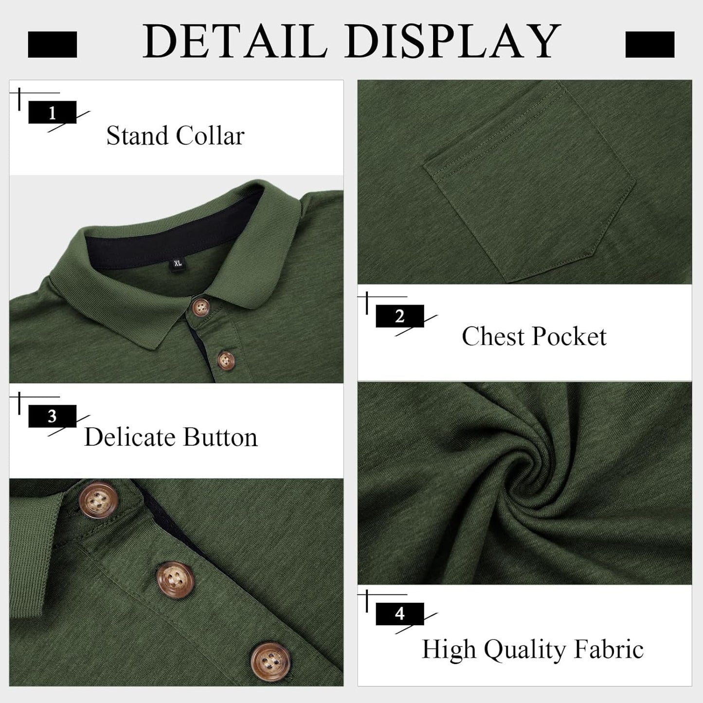 Mens Long Sleeve Polo Shirts Casual Moisture Wicking Golf Polo Shirts with Pocket