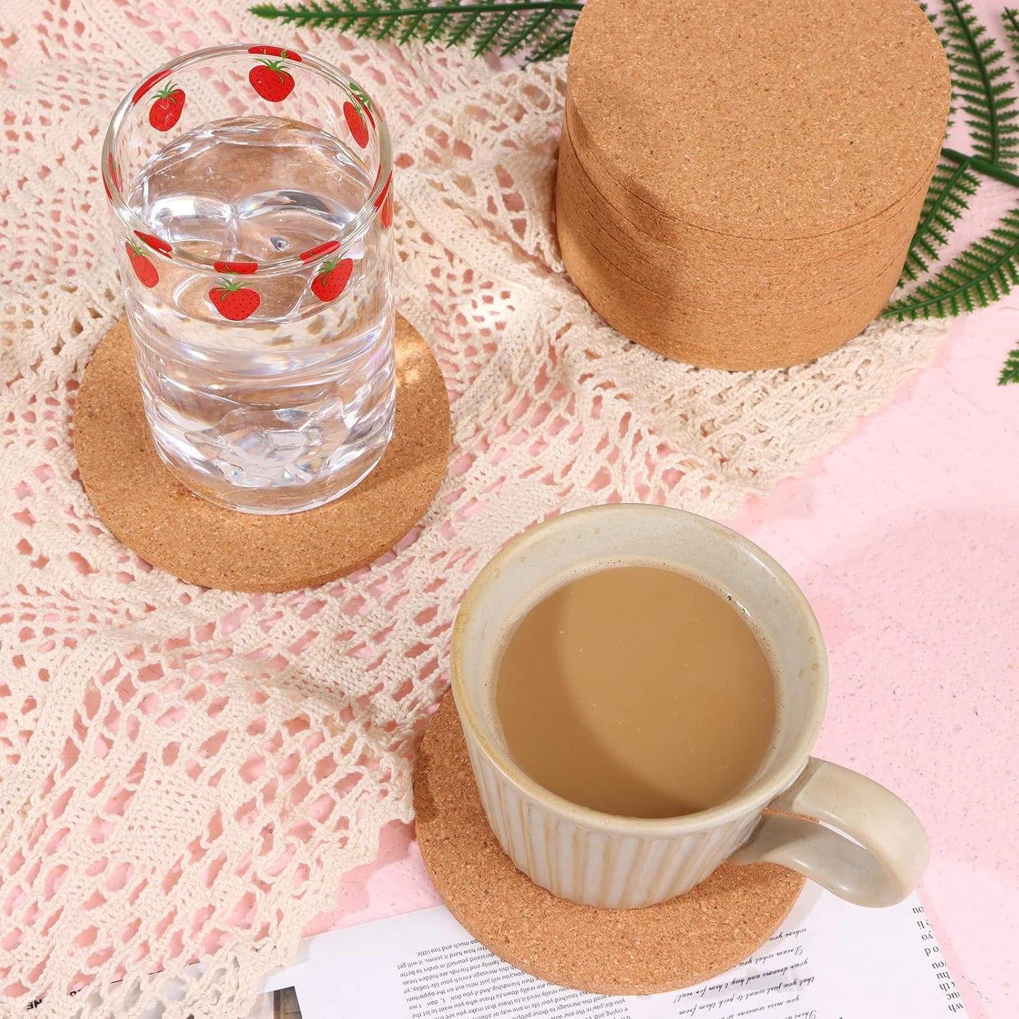 200 PCS Cork Coaster Bulk for Drink Absorbent 4 Inches Tea or Coffee Coaster Set Round Heat Resistant Bar Cup Mat Reusable Table Blank Gift for DIY Craft Holiday Wedding Birthday Party Supply