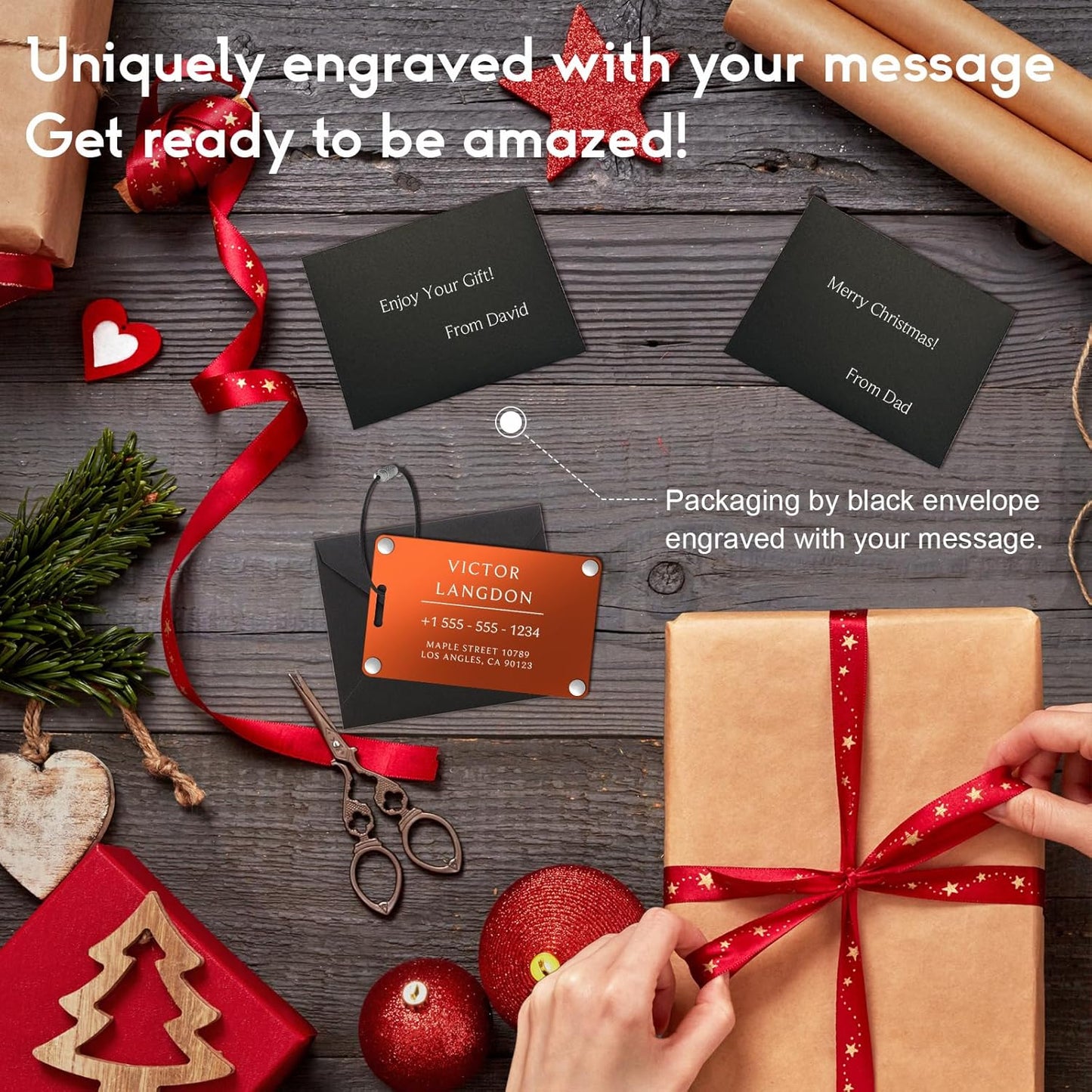 Personalized Luggage Tags for Suitcases - Aluminum Custom Luggage Tags for Backpacks & Bags, Sturdy, Waterproof & Heavy Duty (Orange/Card-Sized)