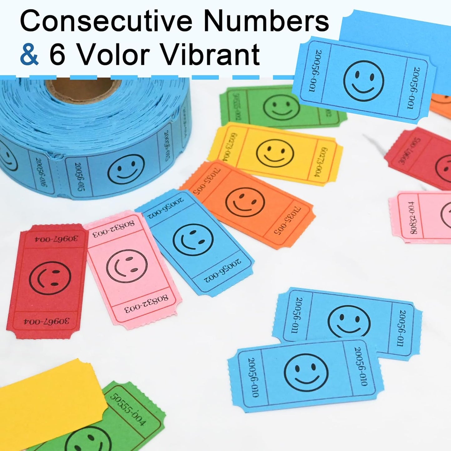 L LIKED 500 Raffle Tickets, Smile, Blue(6 Color Selection), Single Roll, Ticket for Events, Entry, Class Reward, Raffle & Prizes