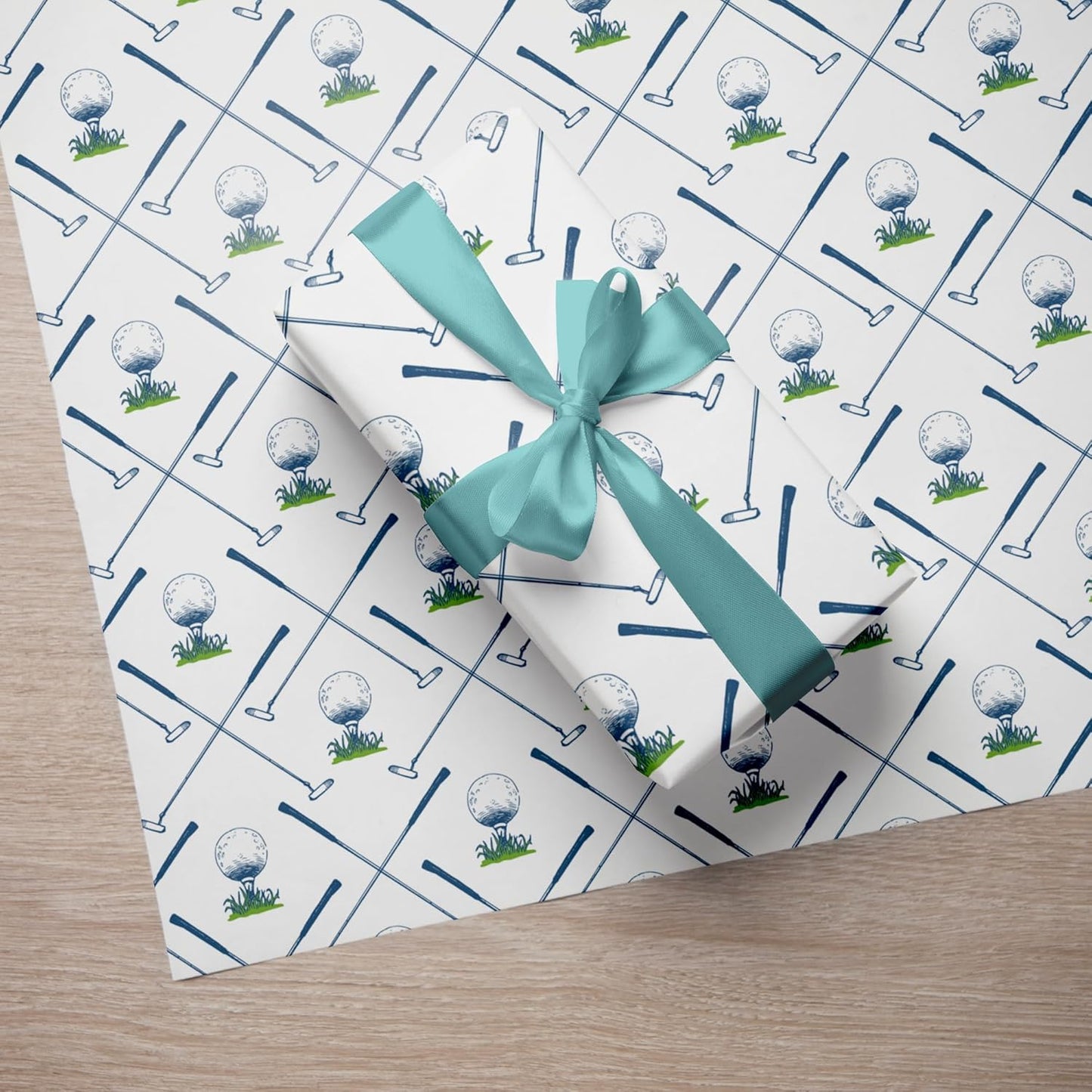 WAPLIGHAL Golf Wrapping Paper for Kids Men - Blue Golf Club and Ball Design - 28 x 40 Inches - Perfect for Birthdays, Holidays, and Father’s Day