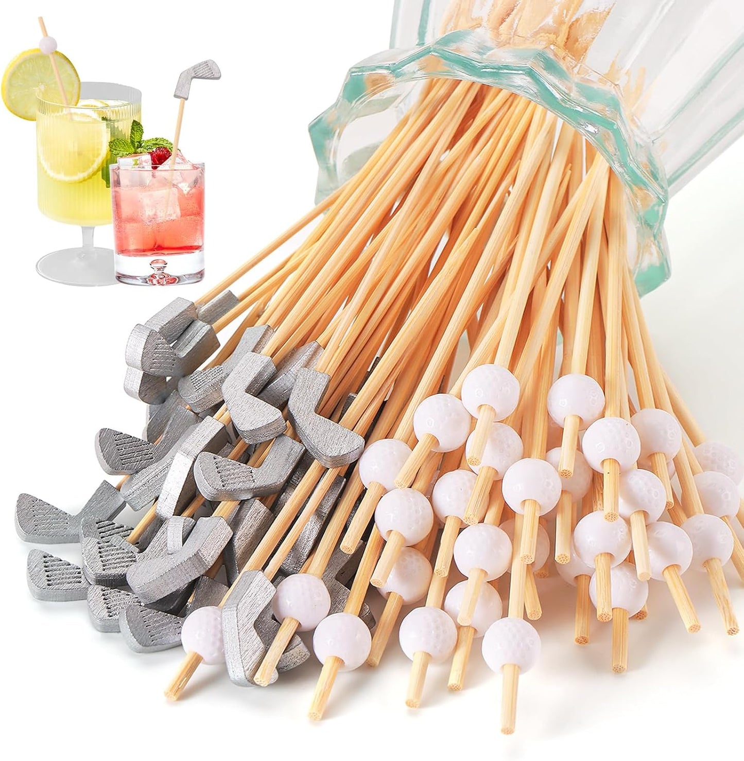 200Pcs Golf Toothpicks Golf Club Cocktail Picks Golf Party Decorations for Appetizers Bamboo Cocktail Sticks Skewers for Drinks Fruits Desserts Charcuterie Sandwich