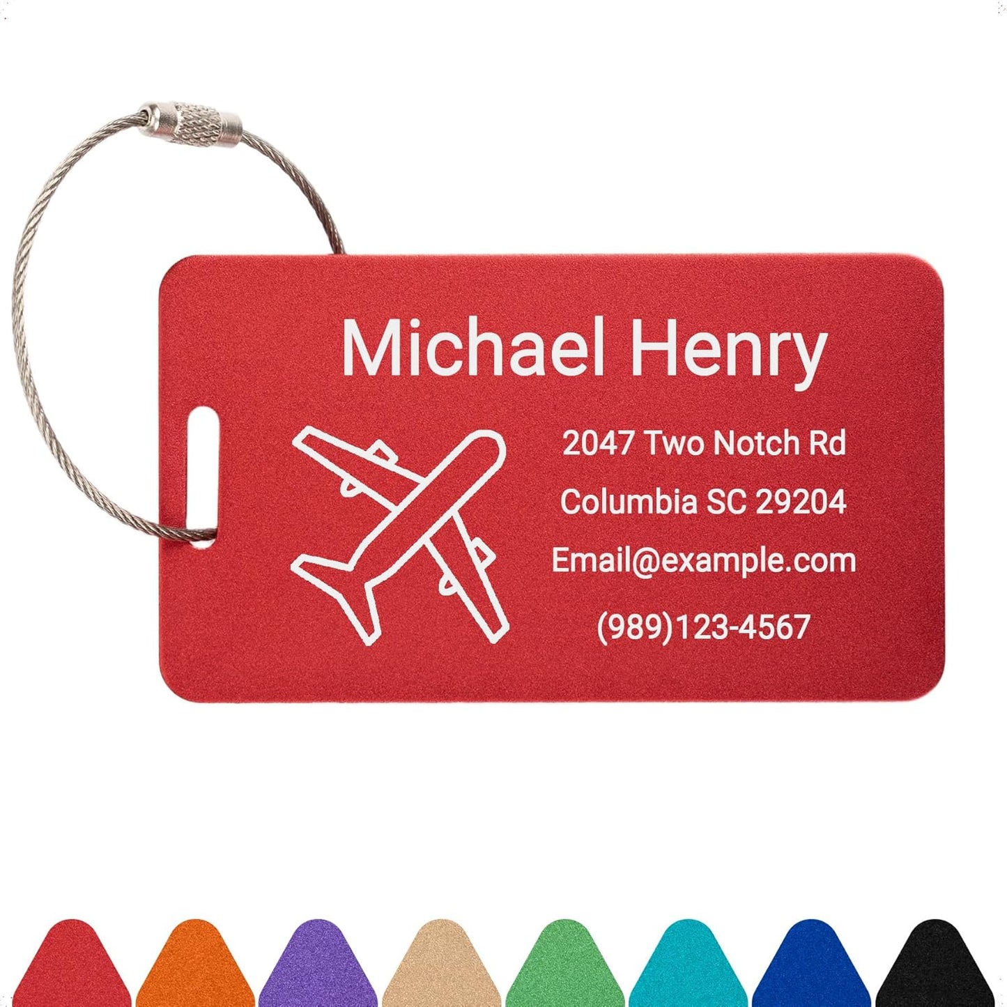 Personalized Luggage Tags for Suitcases Custom Metal Name Tags for Backpacks Bags Travel - Horizontal (Red)