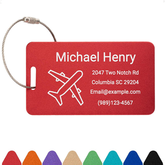 Personalized Luggage Tags for Suitcases Custom Metal Name Tags for Backpacks Bags Travel - Horizontal (Red)