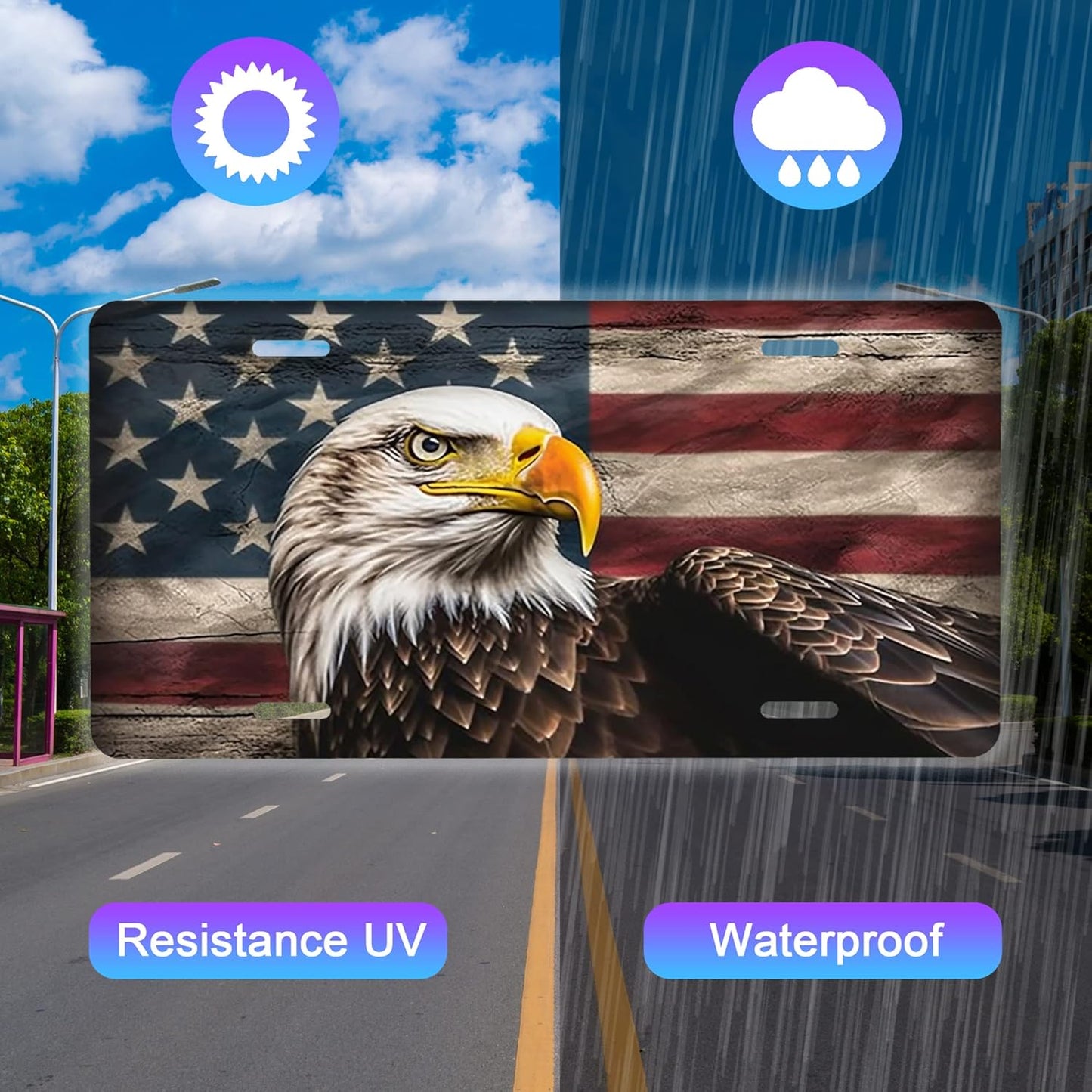 Front License Plate,American Flag with Eagle License Plates Cover Rust-Proof Stainless Steel Metal Car Plate Tag Funny Novelty Vanity Tag Screw Decorative for Men Women