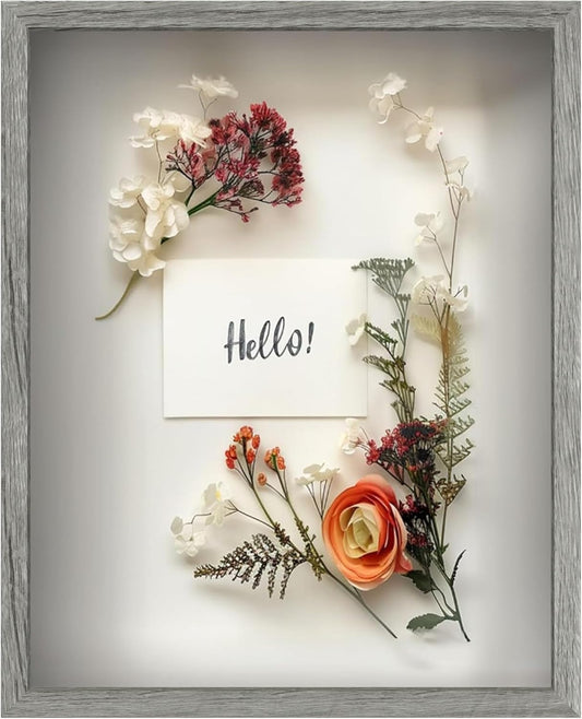 FrameWorks 16x20 Driftwood Wooden Shadow Box Frame – Soft Felt Back, Tempered Glass, and Included Elegant White Ball Push Pins