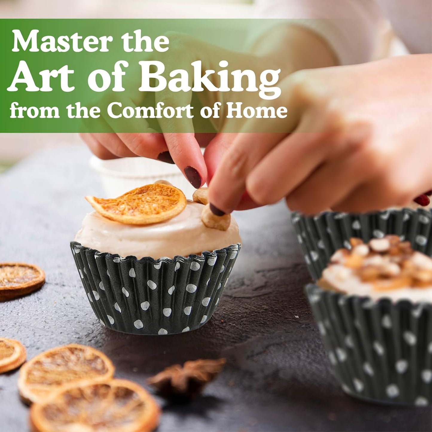 Regency Wraps Greaseproof Professional Grade Baking Cups, Pack of 40, Standard Liners, Black Polka Dots, for Cupcakes, Muffins, Candy, Non Stick