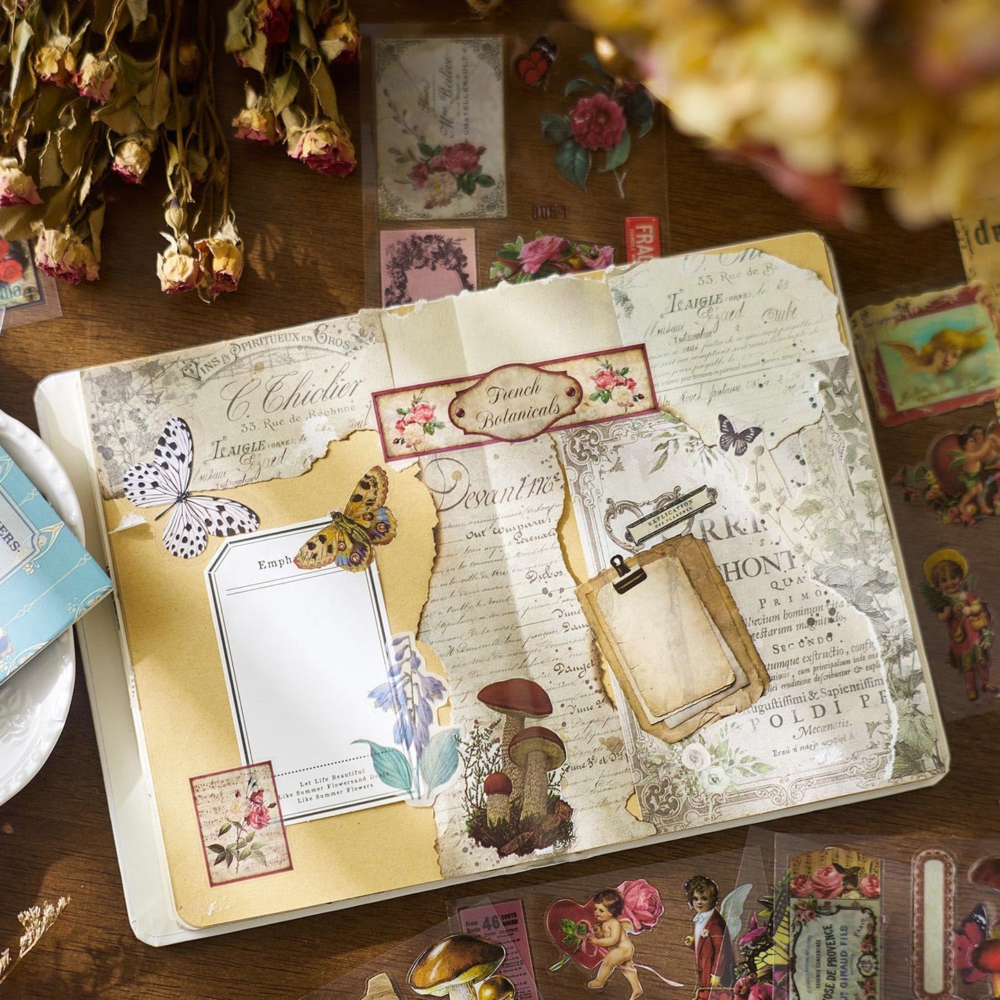 Vintage PET Sticker Book, 80 Pages Fantasy Ephemera for Scrapbooking, Journaling, Crafting, DIY Projects, and Art Supplies