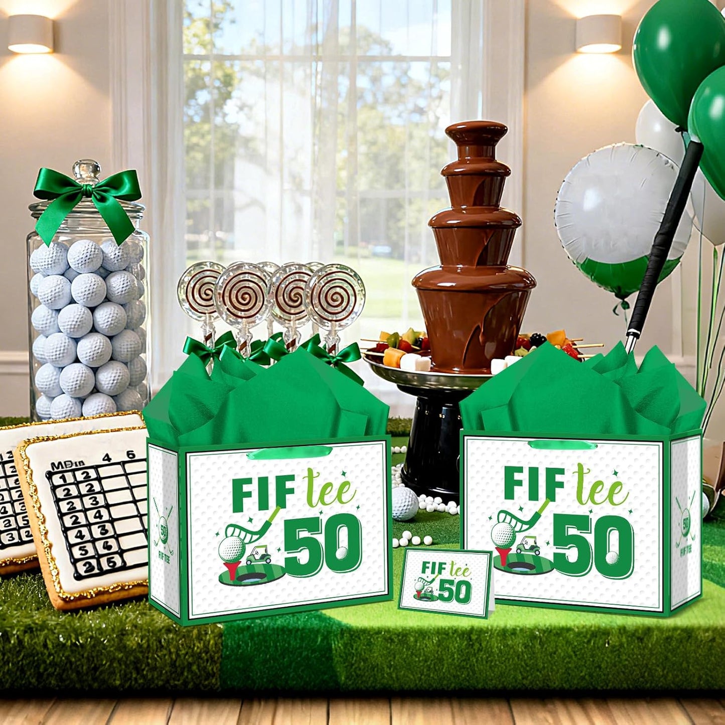 Quirkistry Golf 50th Birthday Gift Bag for Men Golf Happy Fifty Birthday Party Gifts bag with Tissue Paper Greeting Card Fif-Tee Bday Gift Wrapping Bag for Sports Themed Party Decorations Supplies