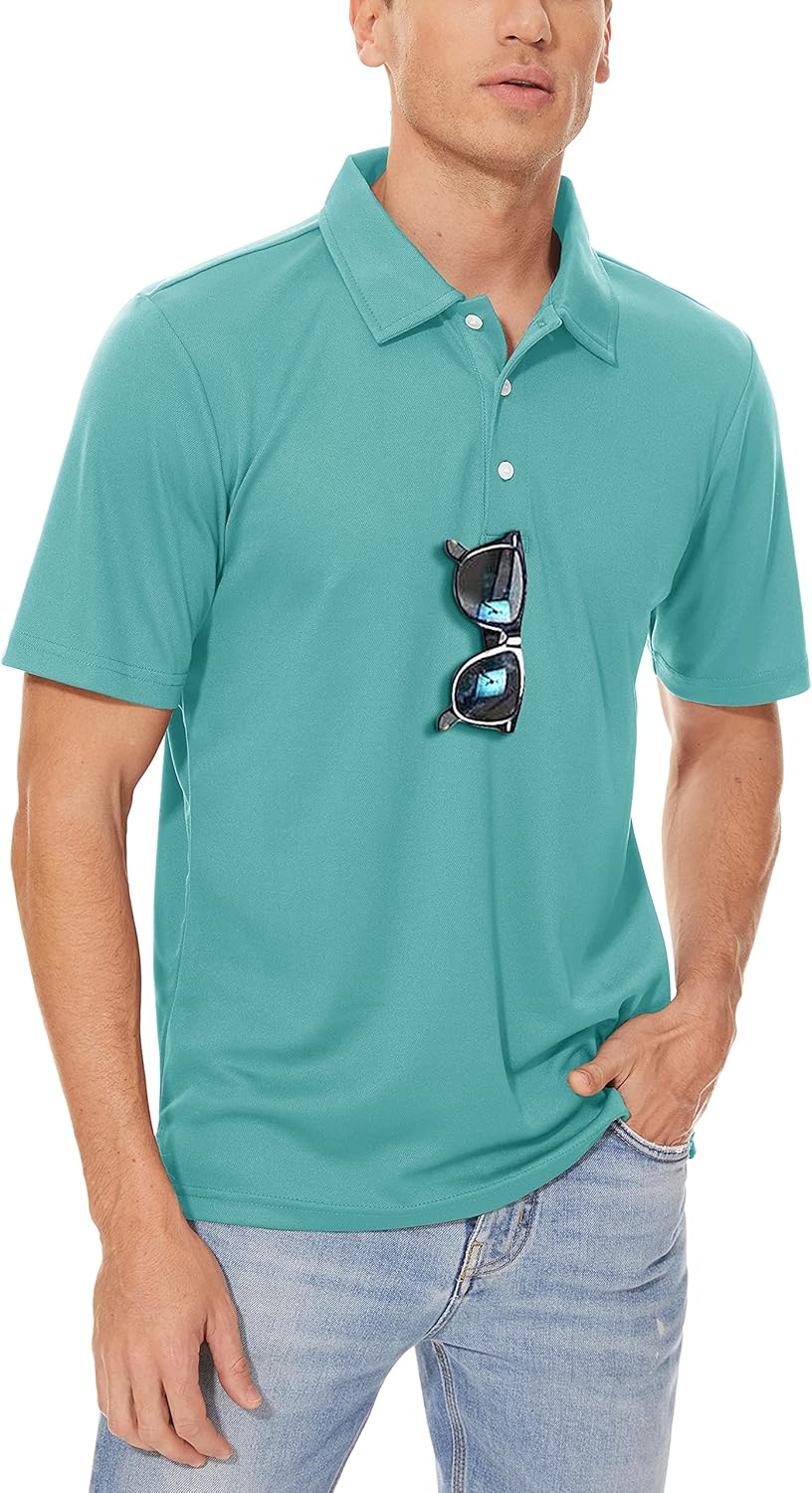 MAGCOMSEN Men's Polo Shirts 3 Buttons Casual Work T Shirts Quick Dry Short Sleeve Golf Shirt Pique Jersey Outdoor Performance