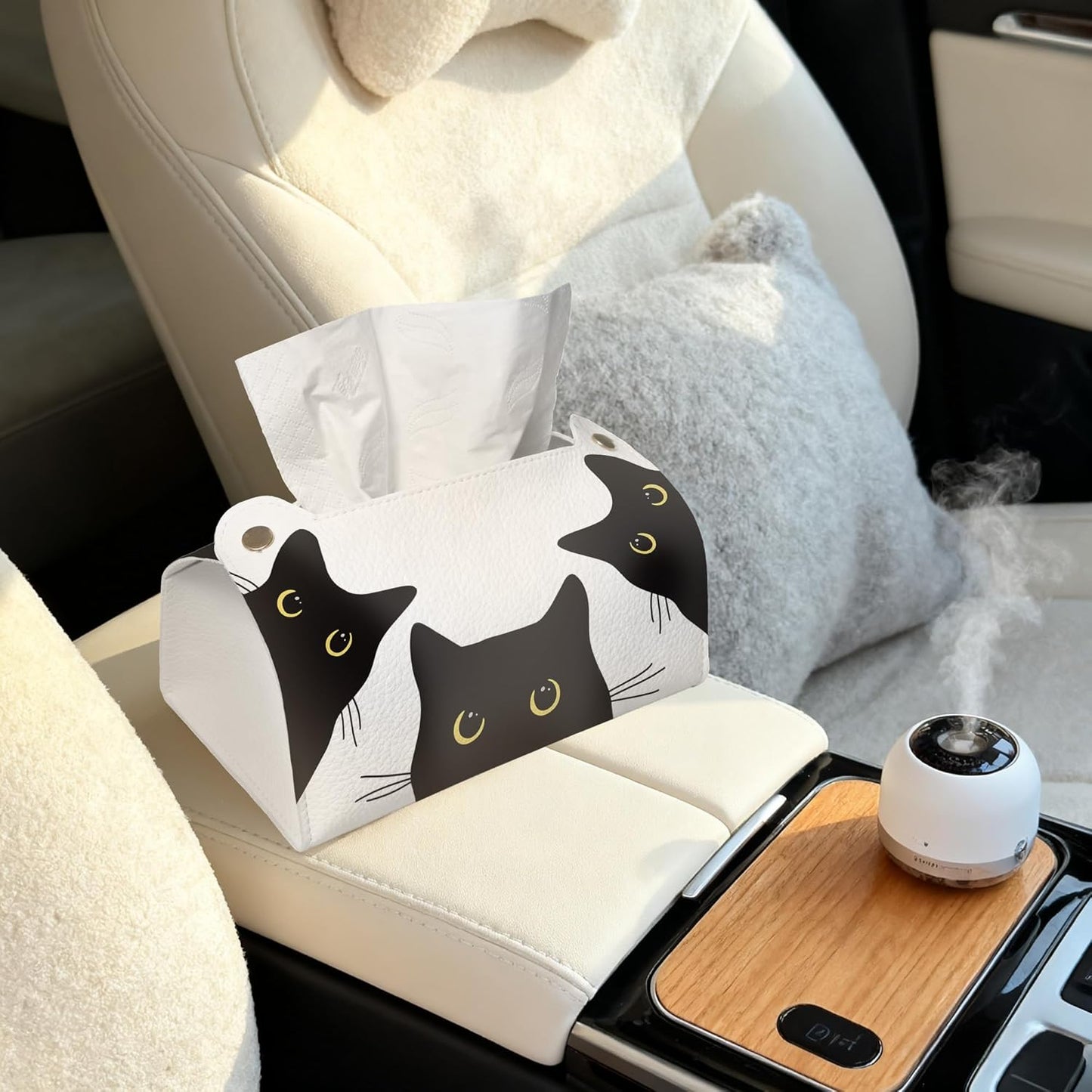 Black Cat Tissue Box Cover Holder – Rectangular Tissue Organizer, Decorative Napkin Box Case for Home, Office & Car