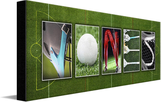 Personal-Prints LACROSSE Personalized Name Art Gift | Customized for the Lacrosse Player, Coach, Team or Fan | Unique Lacrosse Photo Canvas Wall Art Décor (10”x30” Stretched Canvas)