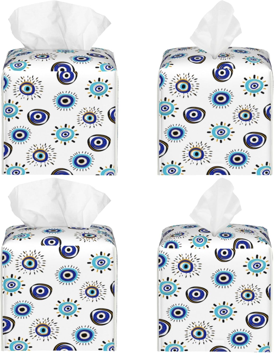 Evil Eye Tissue Box Cover Leather Tissue Box Holder Square Facial Paper Organizer Dispenser for Bathroom Kitchen Bedroom Vanity Countertop Night Stands