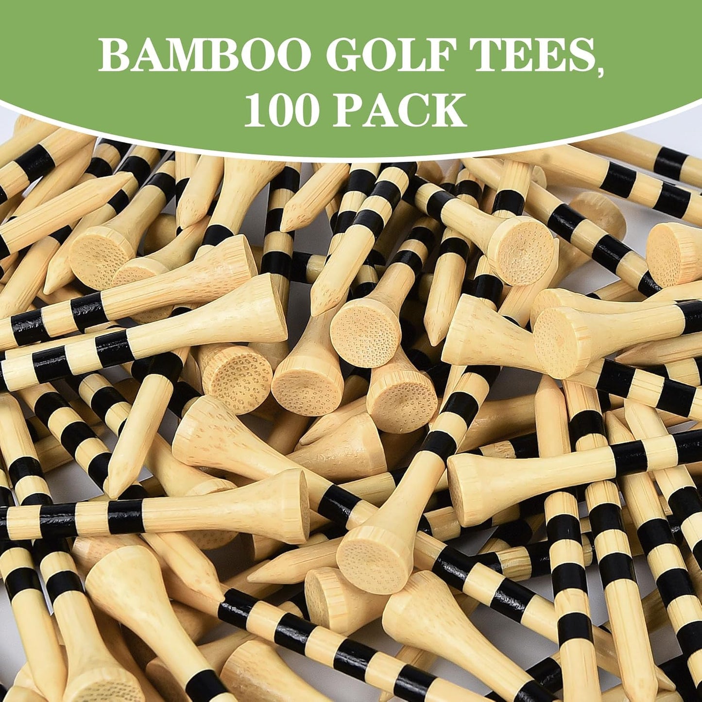 Natrual Wooden Golf Tees 100 Pack (2-3/4" & 3-1/4" Available) Biodegradable Bamboo Golf Tees,More Sturdy and Stable,Natural/White Color