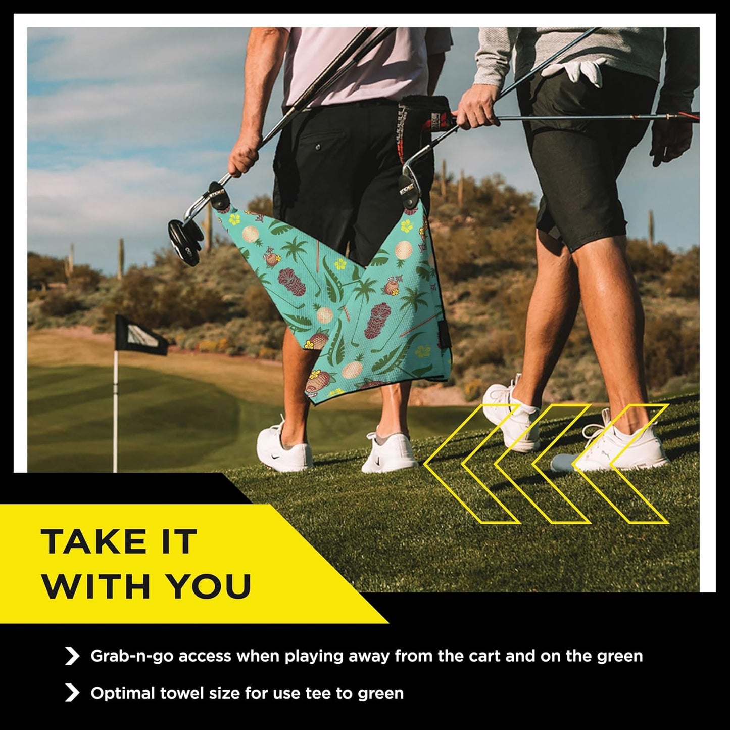 STICKIT Magnetic Golf Towel, Teal Tiki | Top-Tier Microfiber Golf Towel with Deep Waffle Pockets | Industrial Strength Magnet for Strong Hold to Golf Carts or Clubs