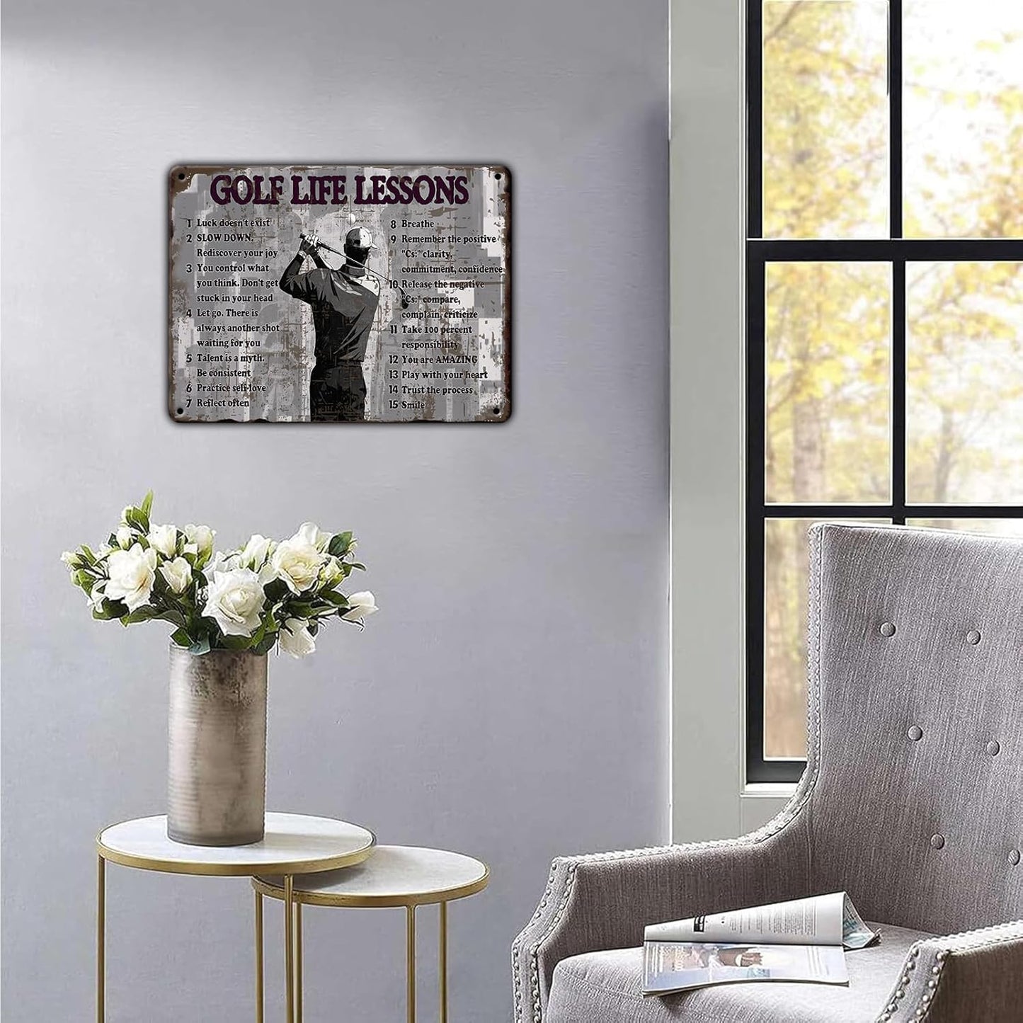 Golf Life Lessons Metal Tin Sign 12x16 Inch Funny Golf Tin Sign Golf Life Lessons Poster Home Kitchen Garden Bar Restaurant Cafe Office Shop Cave Man Are Wall Decor