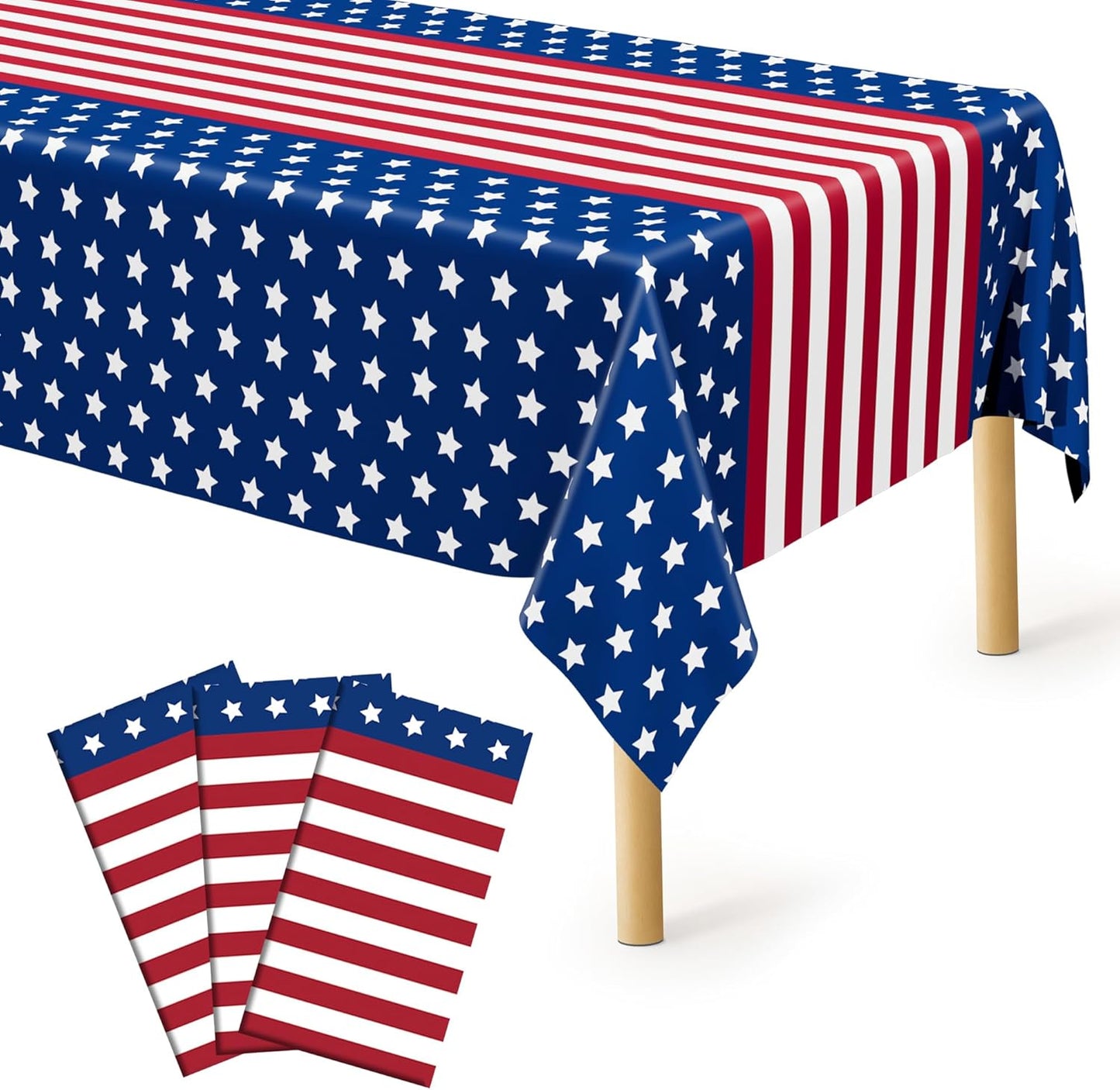 QZYL 3 Pack 4th of July Tablecloths, 54" x 108" Patriotic Plastic Tablecloth, Rectangle Fourth of July Table Cloth Red White Blue Tablecover, Patriotic Party Supplies Independence Day Decorations
