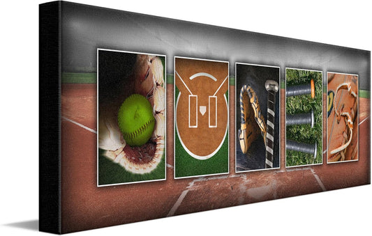 Personal-Prints SOFTBALL Personalized Décor or Gift for the Softballer, Softball Coach, or League | Customized Softball Name Wall Art Gift (10"x30" Stretched Canvas)