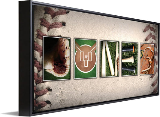 Framed Canvas - Personalized Baseball Name Art Print for Man cave, Boys Room, or Office!