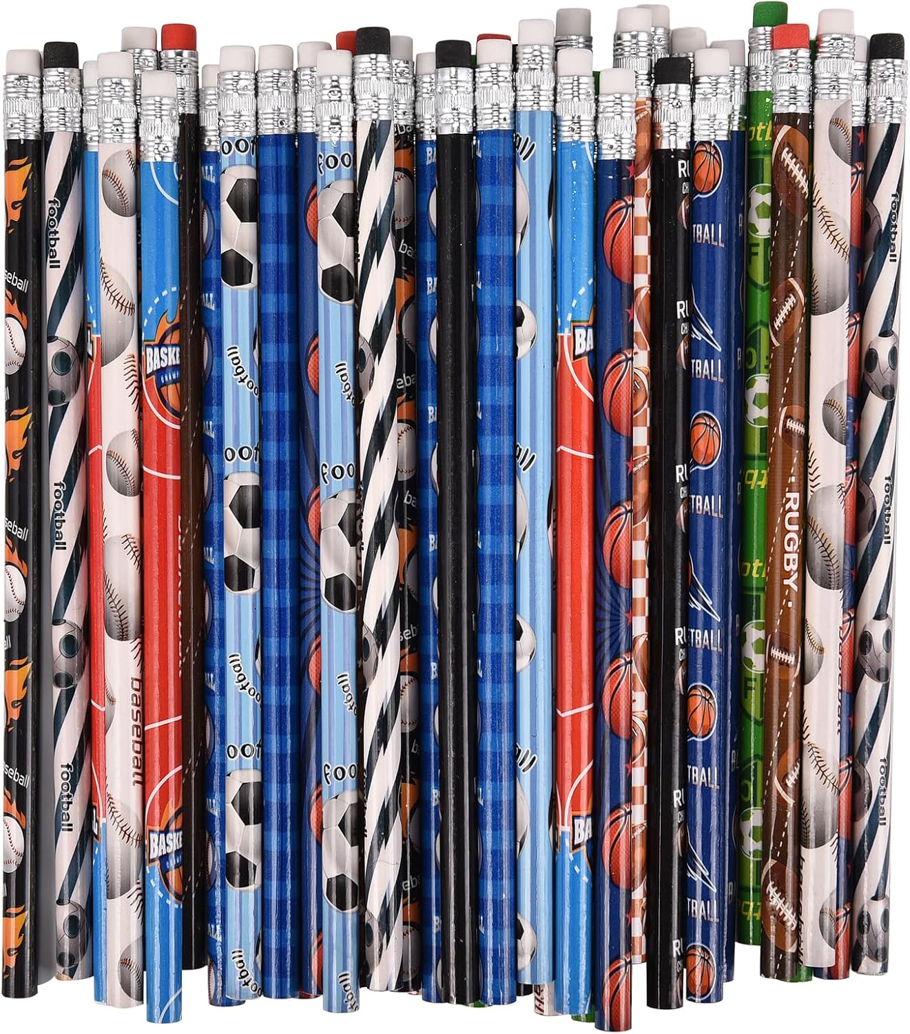 72PCS Corlorful Wooden Football Pattern Cased Pencils for Kids Bulk with Erasers, Fun Cute for School,Drawing,Gift (pattern, 72)