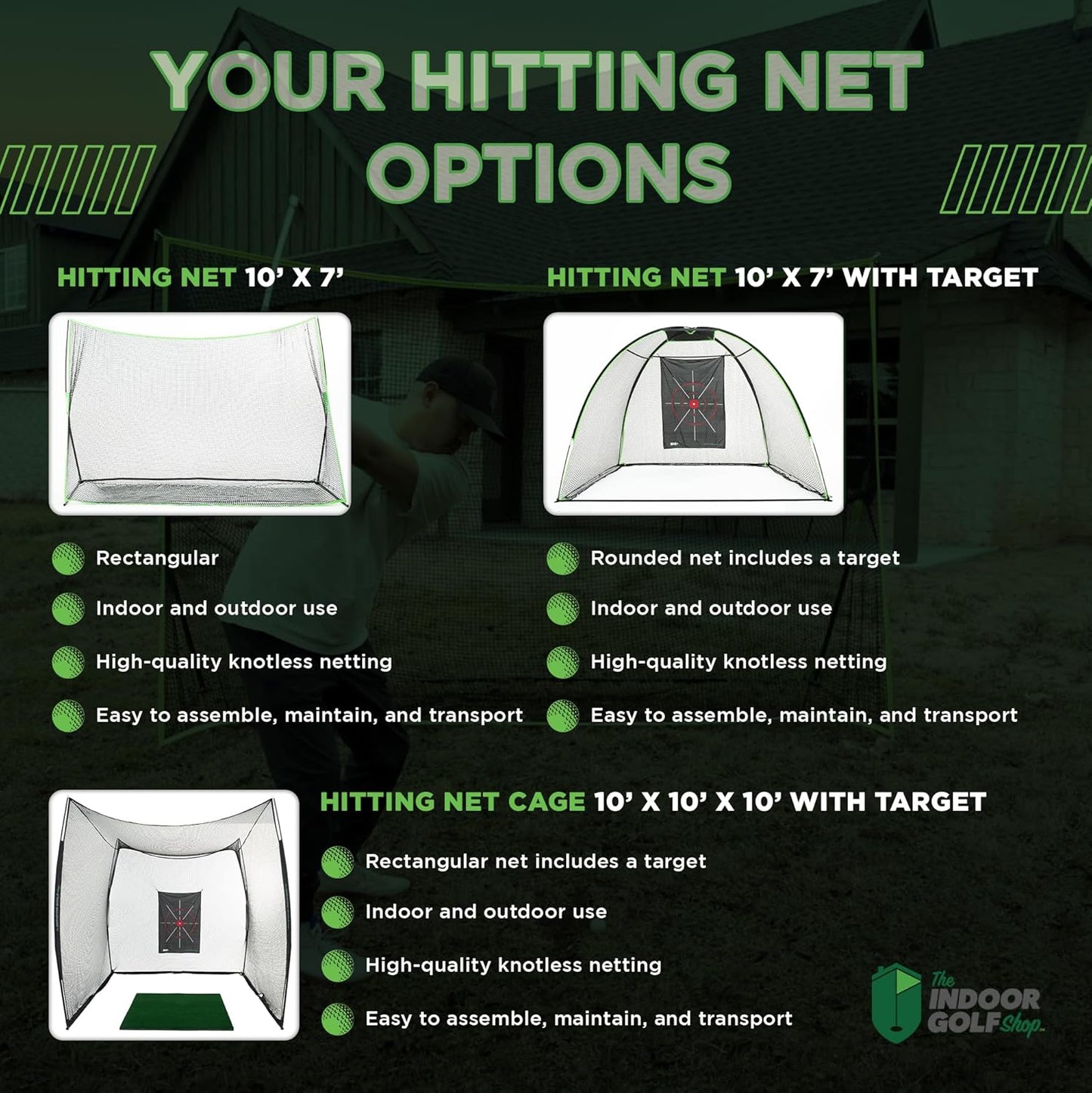 Hitting Net with Target Knotless Golf Net for Indoor and Outdoor Practice - Arrives Ready to Assemble and Use
