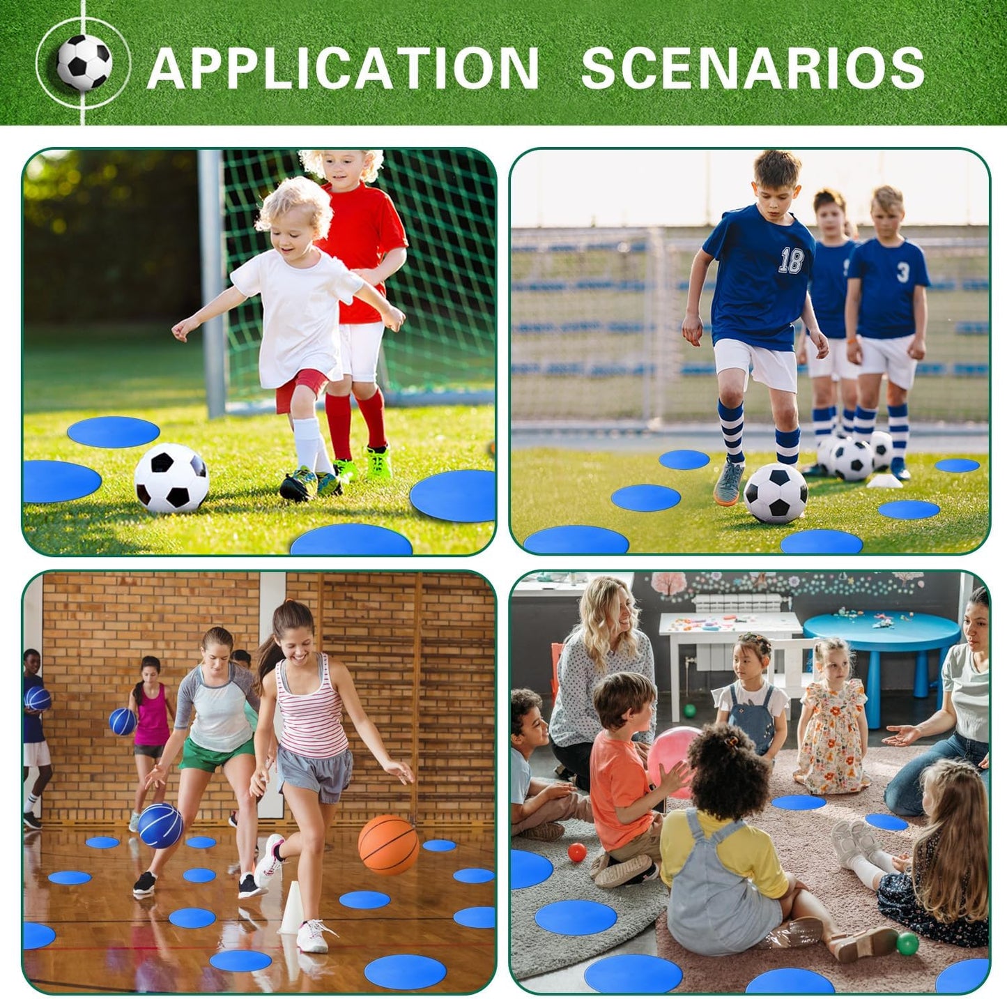 Poly Spot Markers 9 inch Non-Slip Rubber Agility Training Markers Floor Dots Flat Field Cones for Football, Soccer, Basketball, School Exercise Drills, Dance Practice