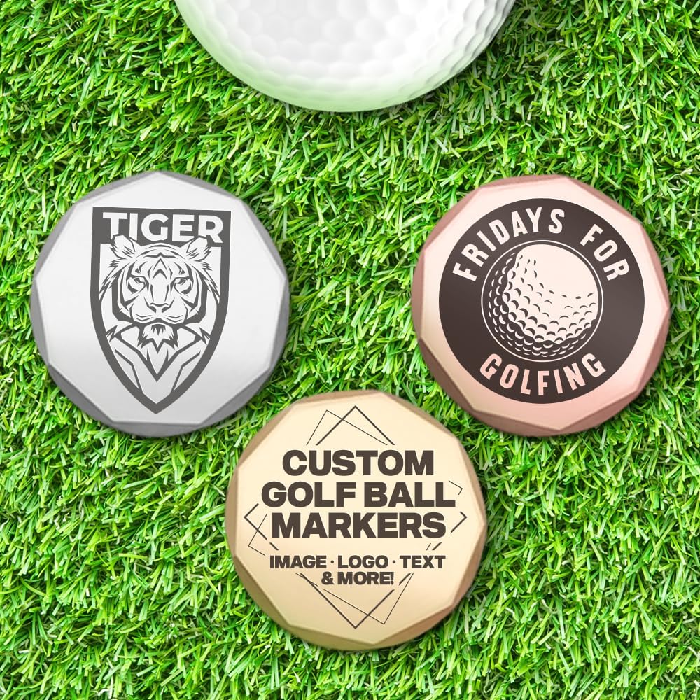 Genco Custom Laser Engraved Golf Ball Marker - Bevelled Milled Edge Golf Ball Markers - Fully Customizable with Custom Logos and Texts- Perfect Golf Accessories for Men