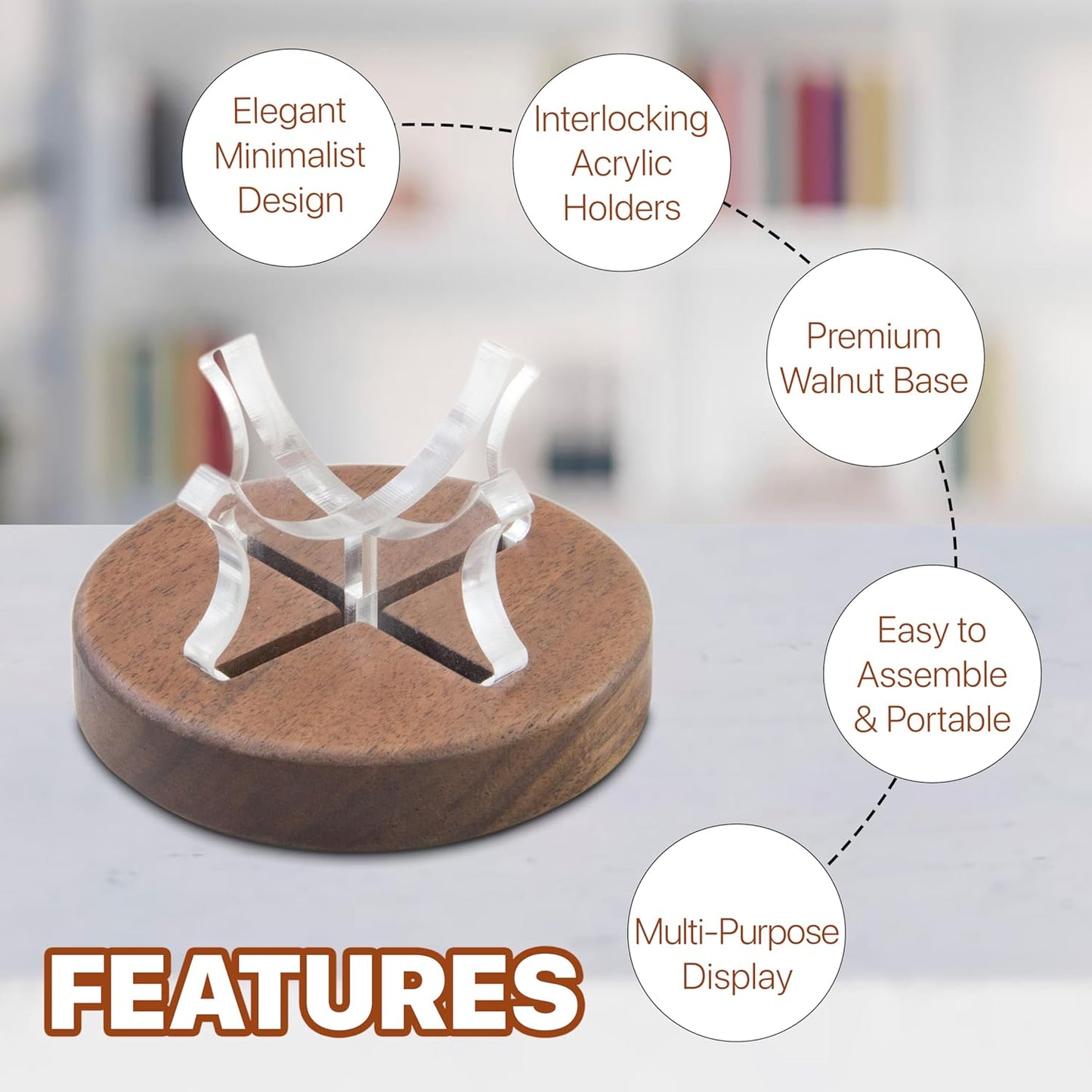 Set of 2 Baseball Display Stands – Walnut Wood Base with Clear Acrylic Support, Baseball Holder Stand for Display, Softball Stands, Golf Ball Holder, Tennis Ball Display Box for Memorabilia