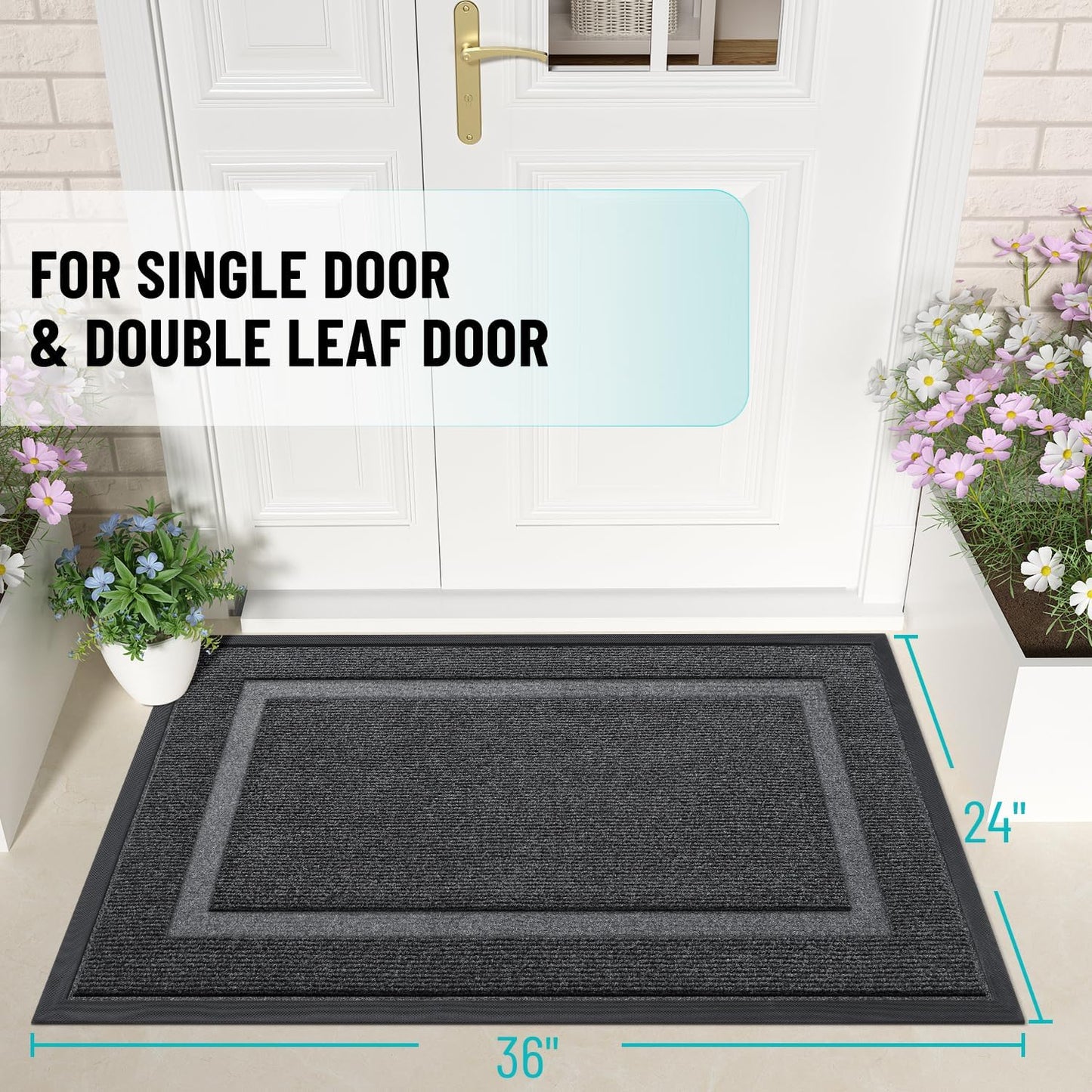 OLANLY Front Door Mat Indoor Outdoor Entrance, Waterproof All-Season, All-Weather Doormat, Sturdy Natural Rubber, Fade Resistant, Low Profile, Easy Clean Patio Porch Entryway Mat, 36x24, Grey